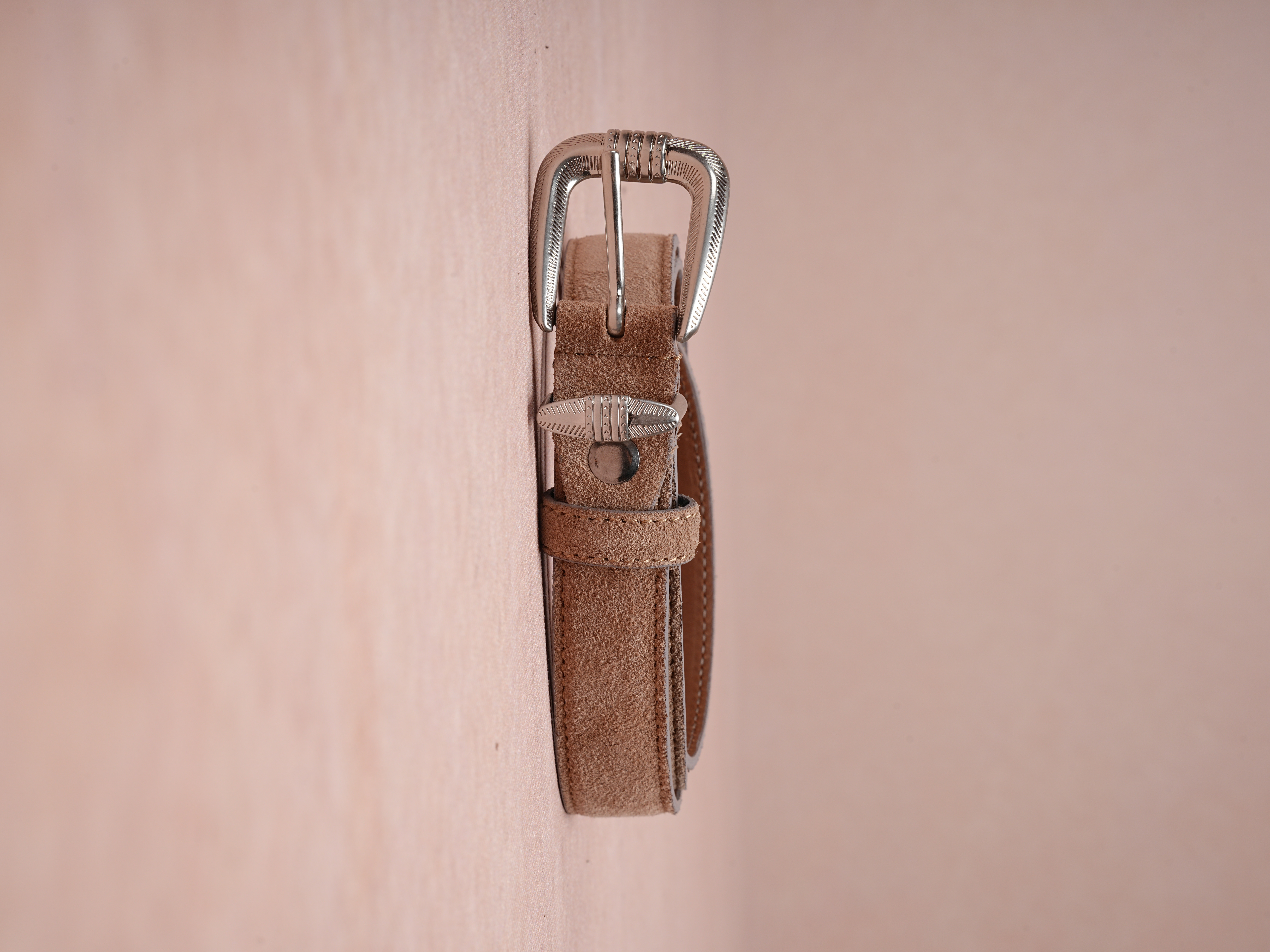 Erkek %100 Hakiki Süet Deri Ince Kalay Kaplama Beyaz Tokalı Kemer 2.5 Cm - Krem
