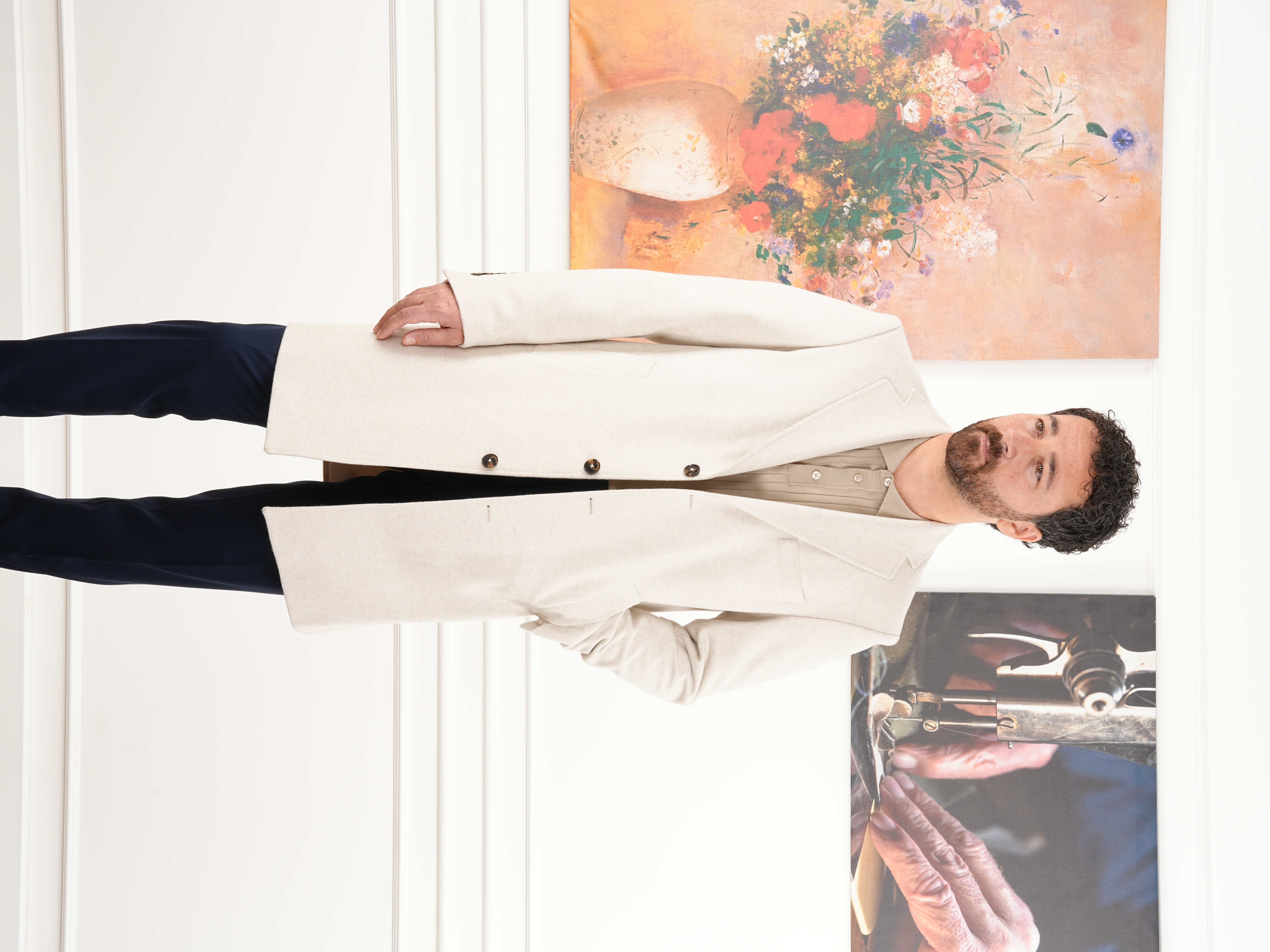 Erkek Premium İtalyan Stil Slim Fit Mono Yaka Kaşe Kaban - Bej