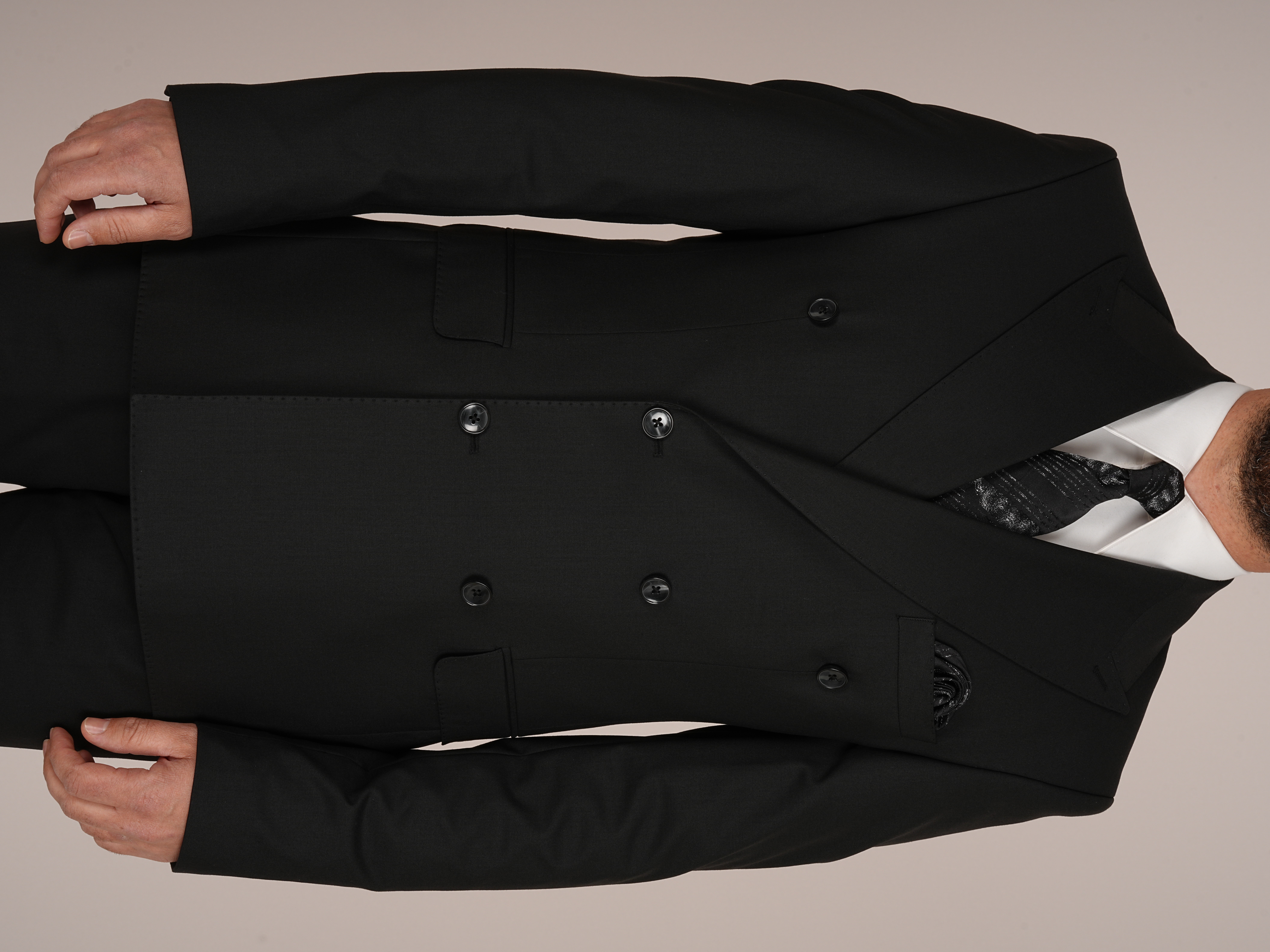 Erkek Slim Fit İtalyan Stil Kruvaze Takım Elbise Ceket Pantolon - Siyah