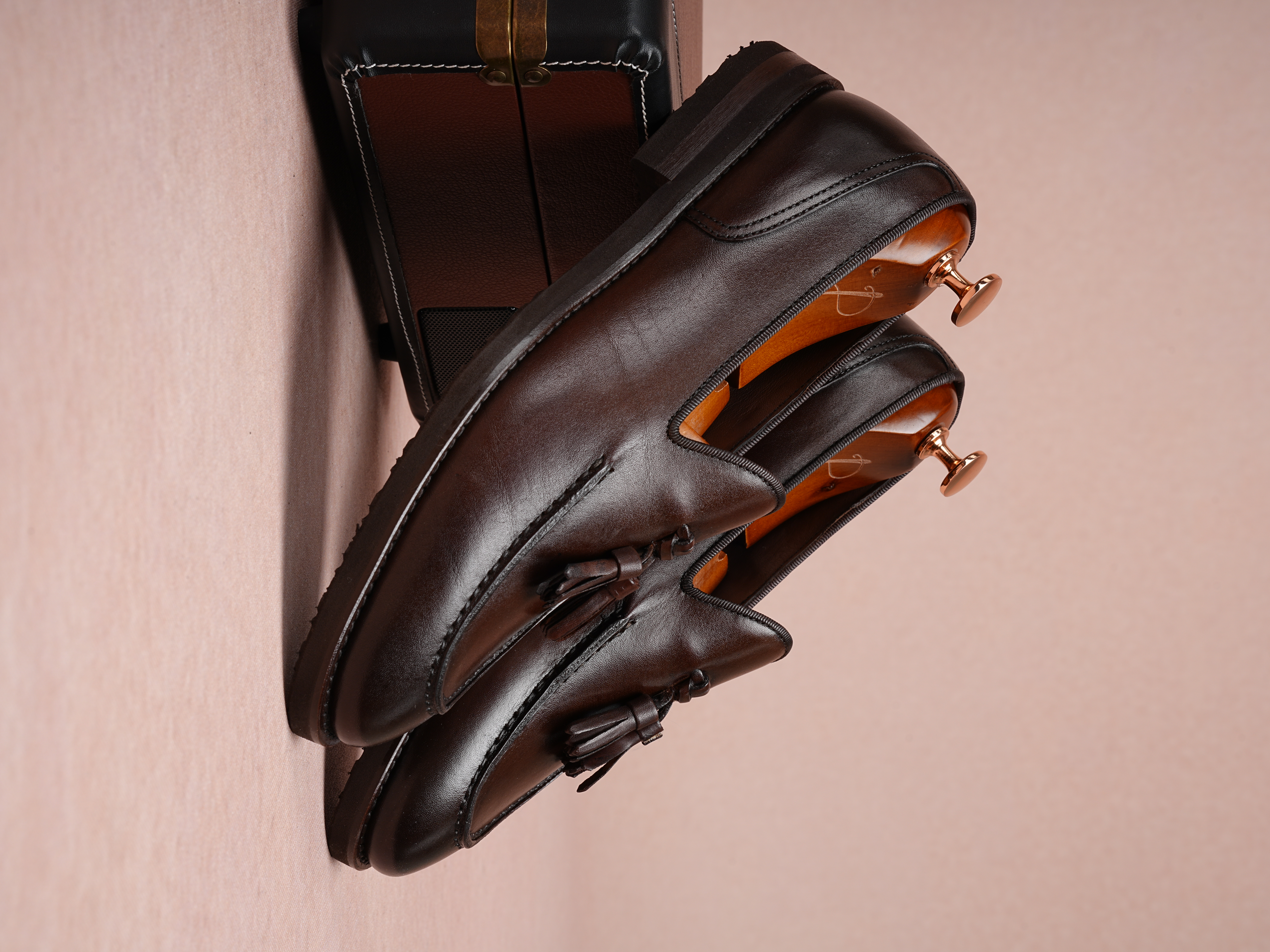 Mens Premium Spiro Alcohol-Opened Leather Calfskin Inner Lining Special Light Eva Sole Corcik Shoes - Bitter Brown