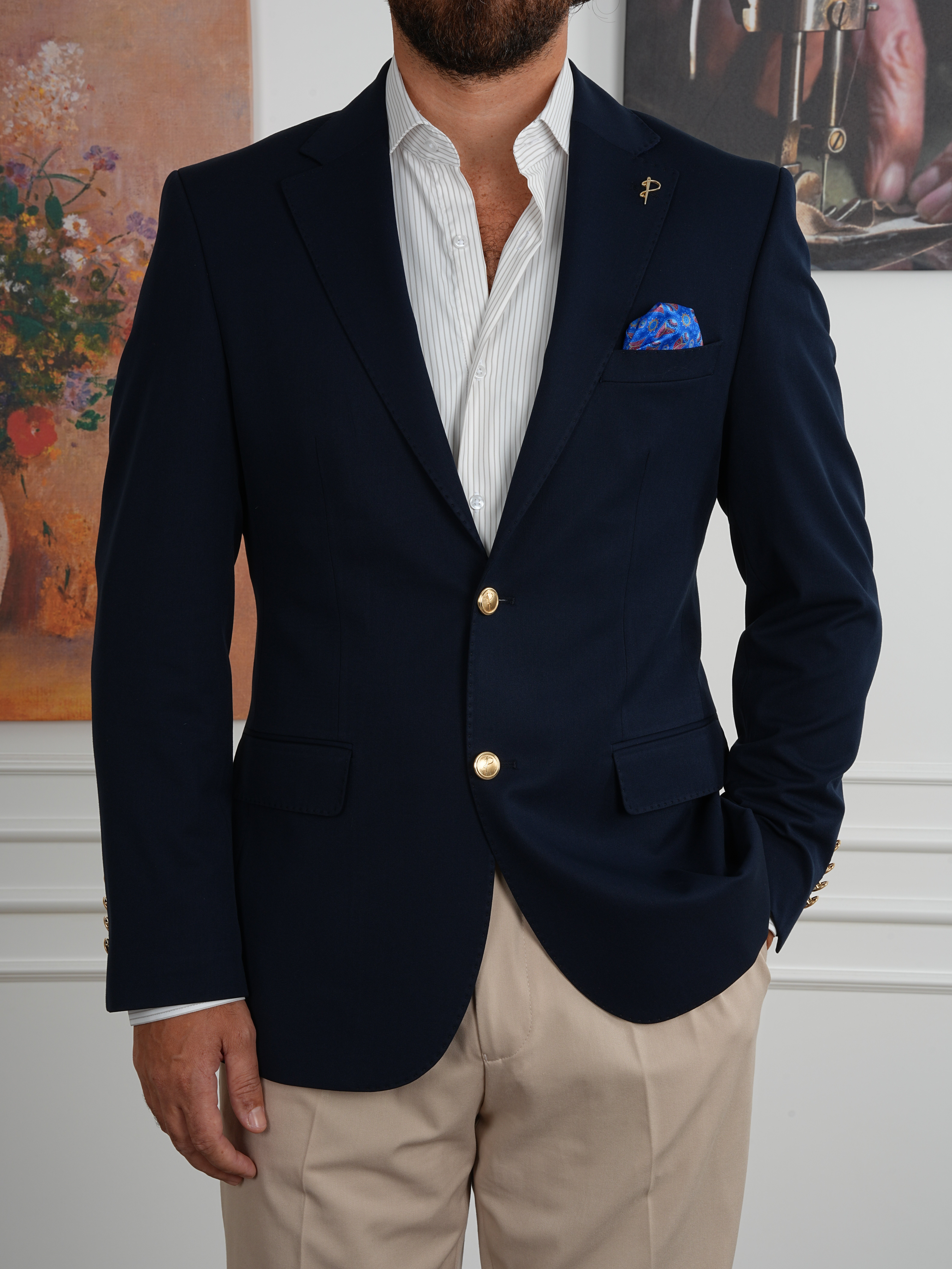 Premium İtalyan Stil Slim Fit Erkek Punto Dikişli Yarım Astarlı Ceket - Lacivert