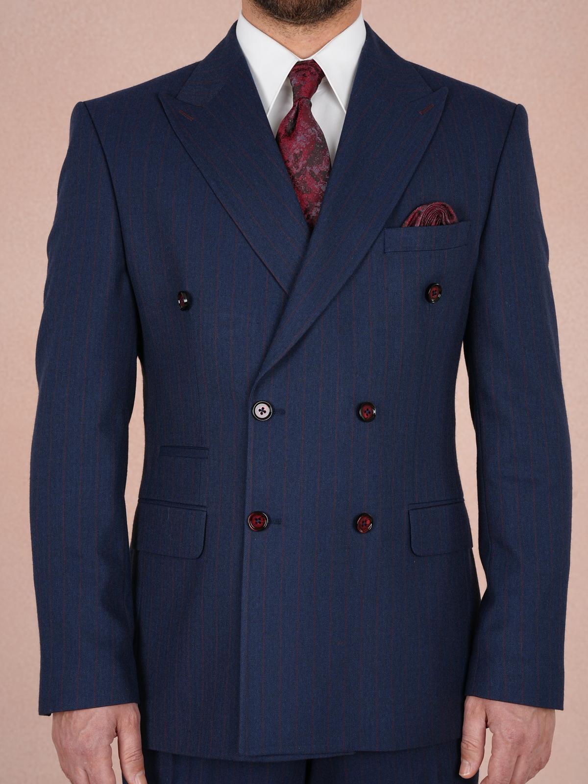Premium Erkek ı Kruvaze Takım Elbise Slim Fit İtalyan Stil Punto Dikişli Ceket Pantolon - Lacivert
