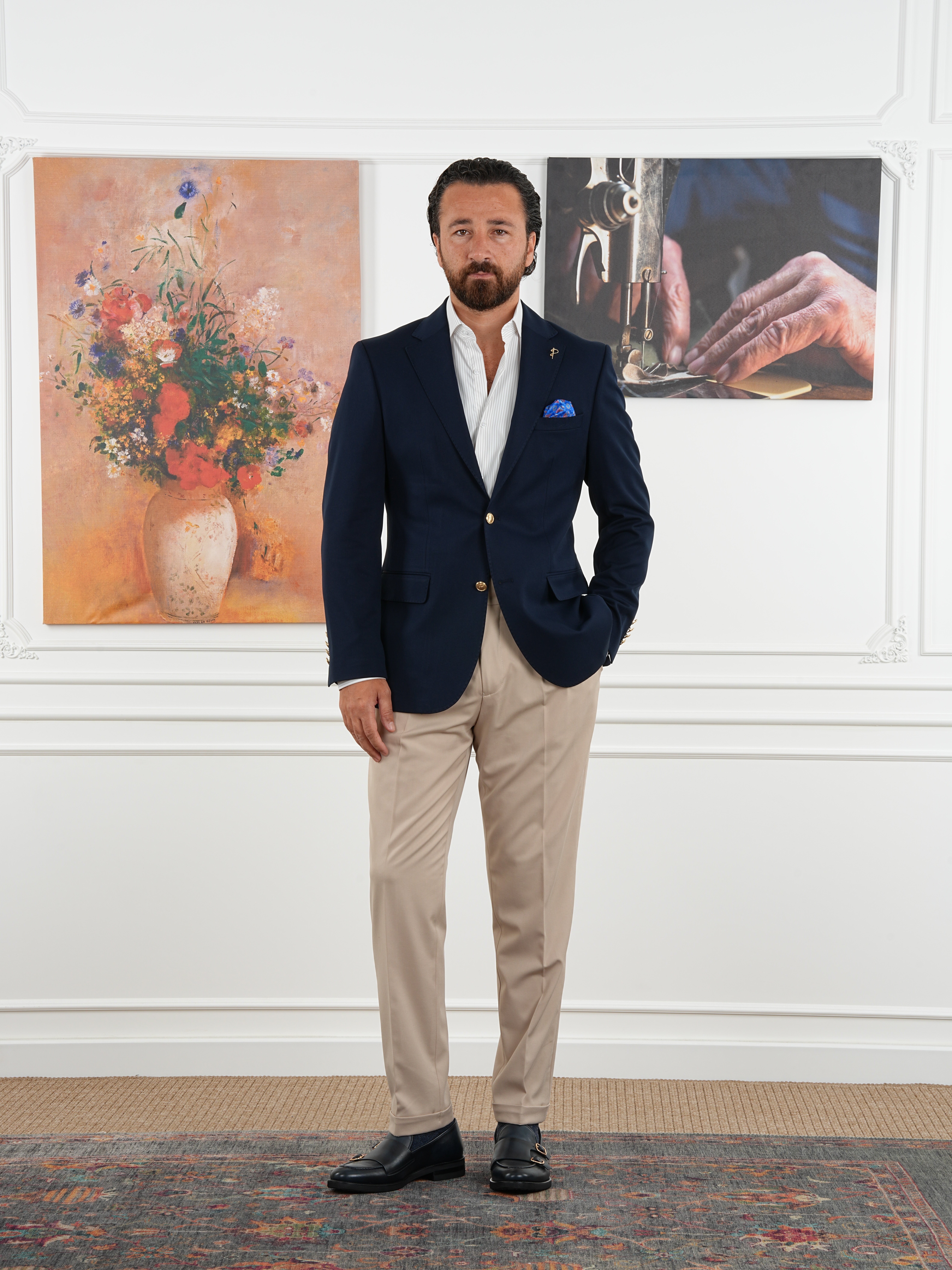 Premium İtalyan Stil Slim Fit Erkek Punto Dikişli Yarım Astarlı Ceket - Lacivert