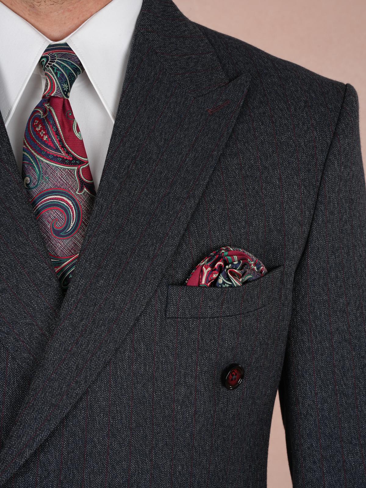 Premium Erkek ı Kruvaze Takım Elbise Slim Fit İtalyan Stil Punto Dikişli Ceket Pantolon - Koyu Lacivert