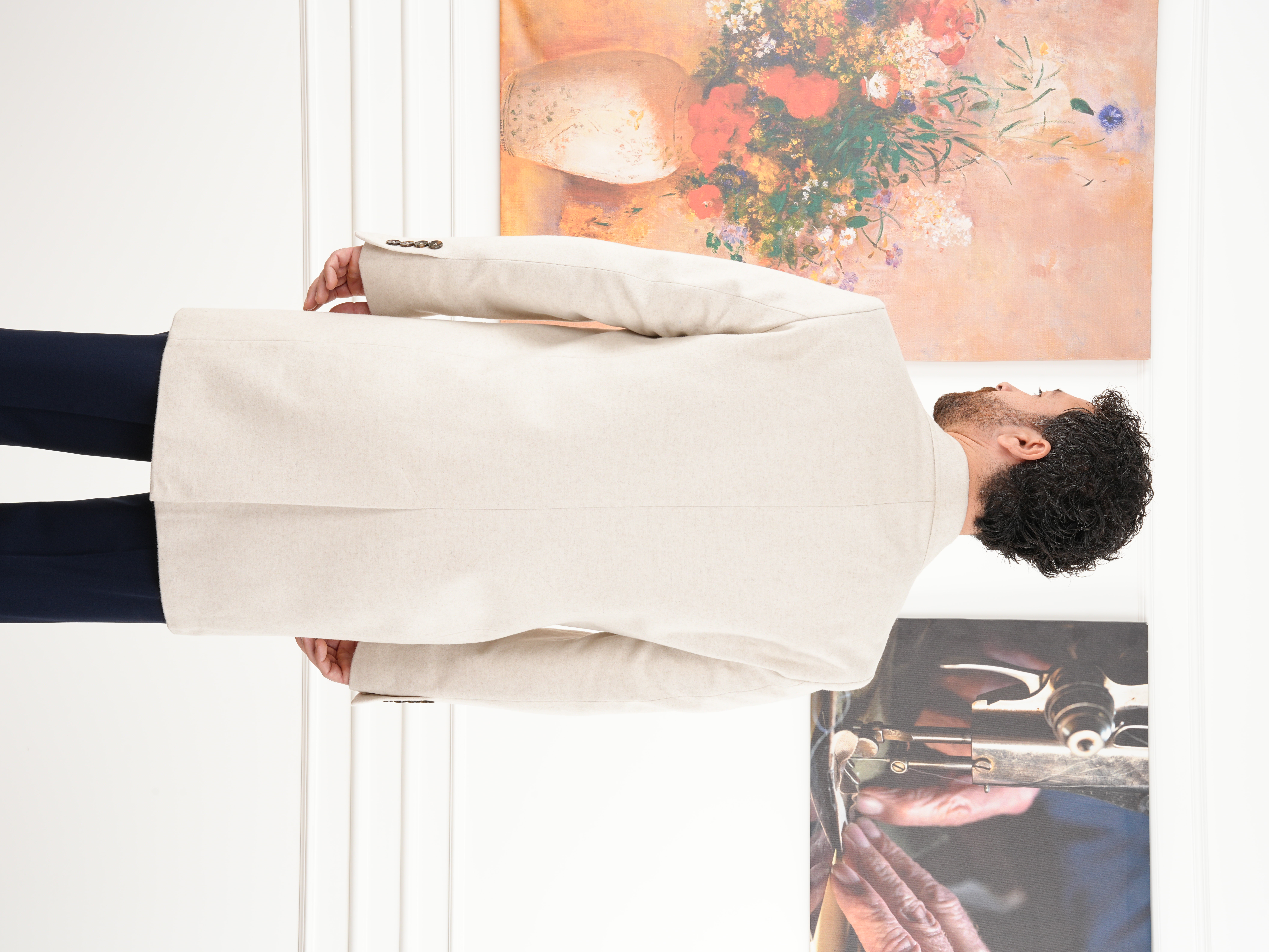 Erkek Premium İtalyan Stil Slim Fit Mono Yaka Kaşe Kaban - Bej