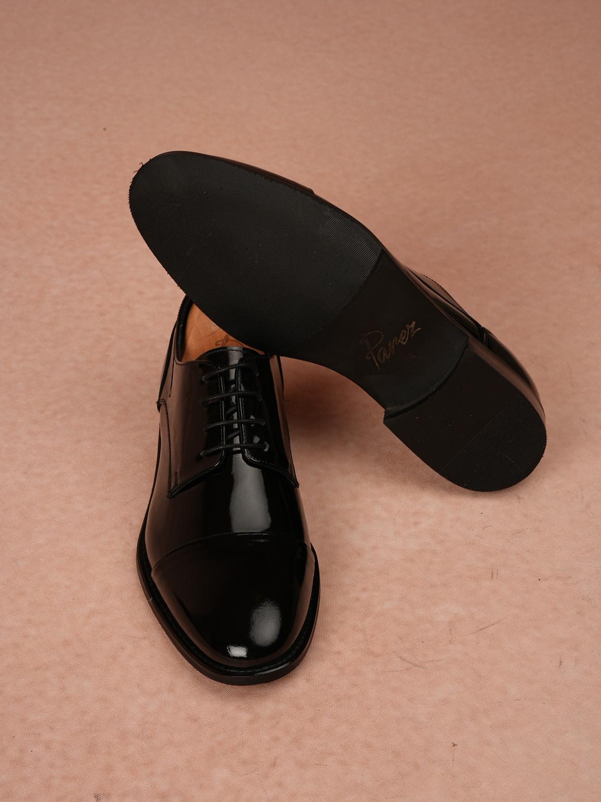 Erkek Hakiki Deri Bağcıklı Klasik Ayakkabı - Siyah Rugan