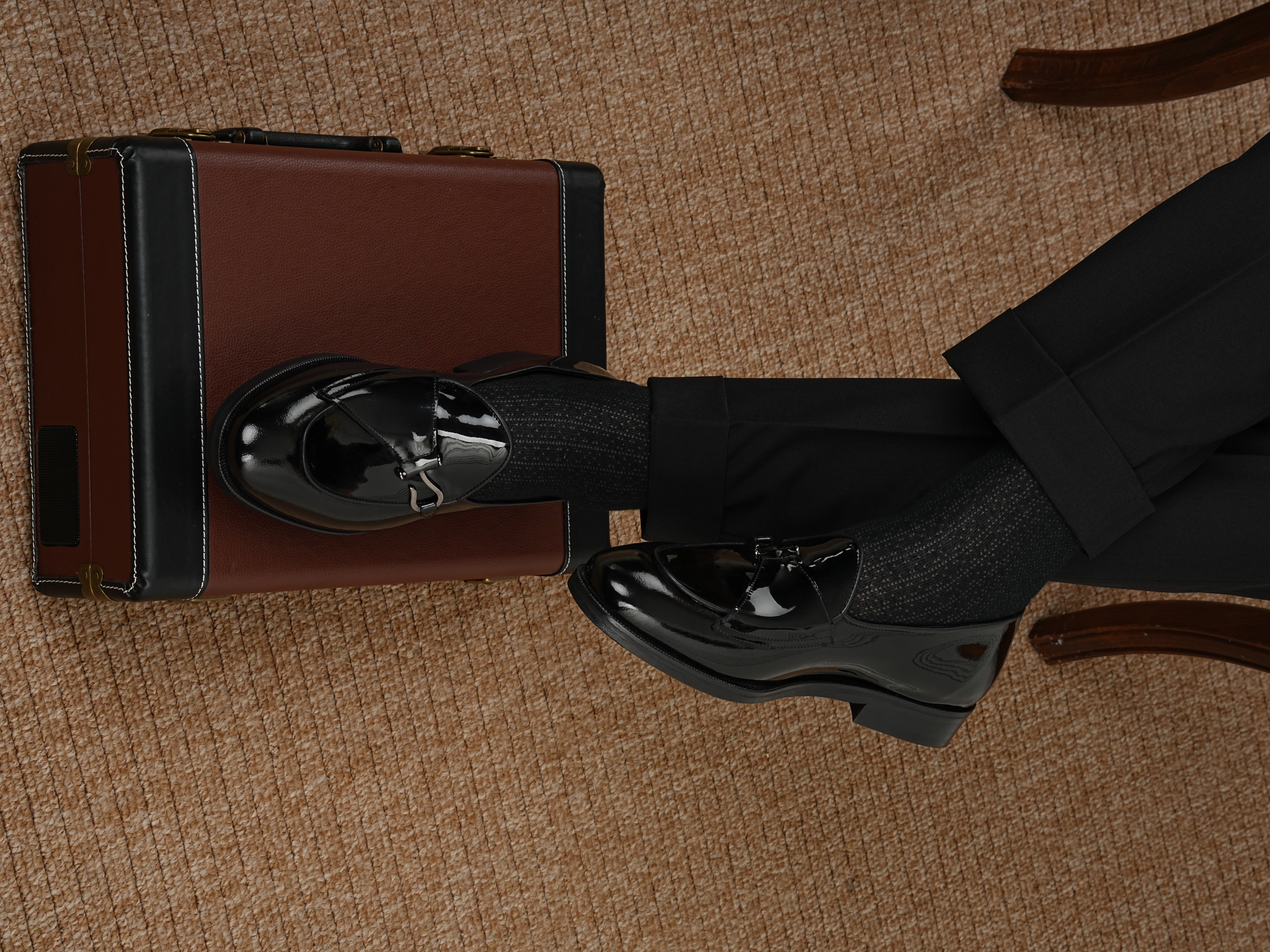 Mens Premium Leather Patent Leather Calfskin Inner Lining Double Leather Shoes - Black Patent Leather