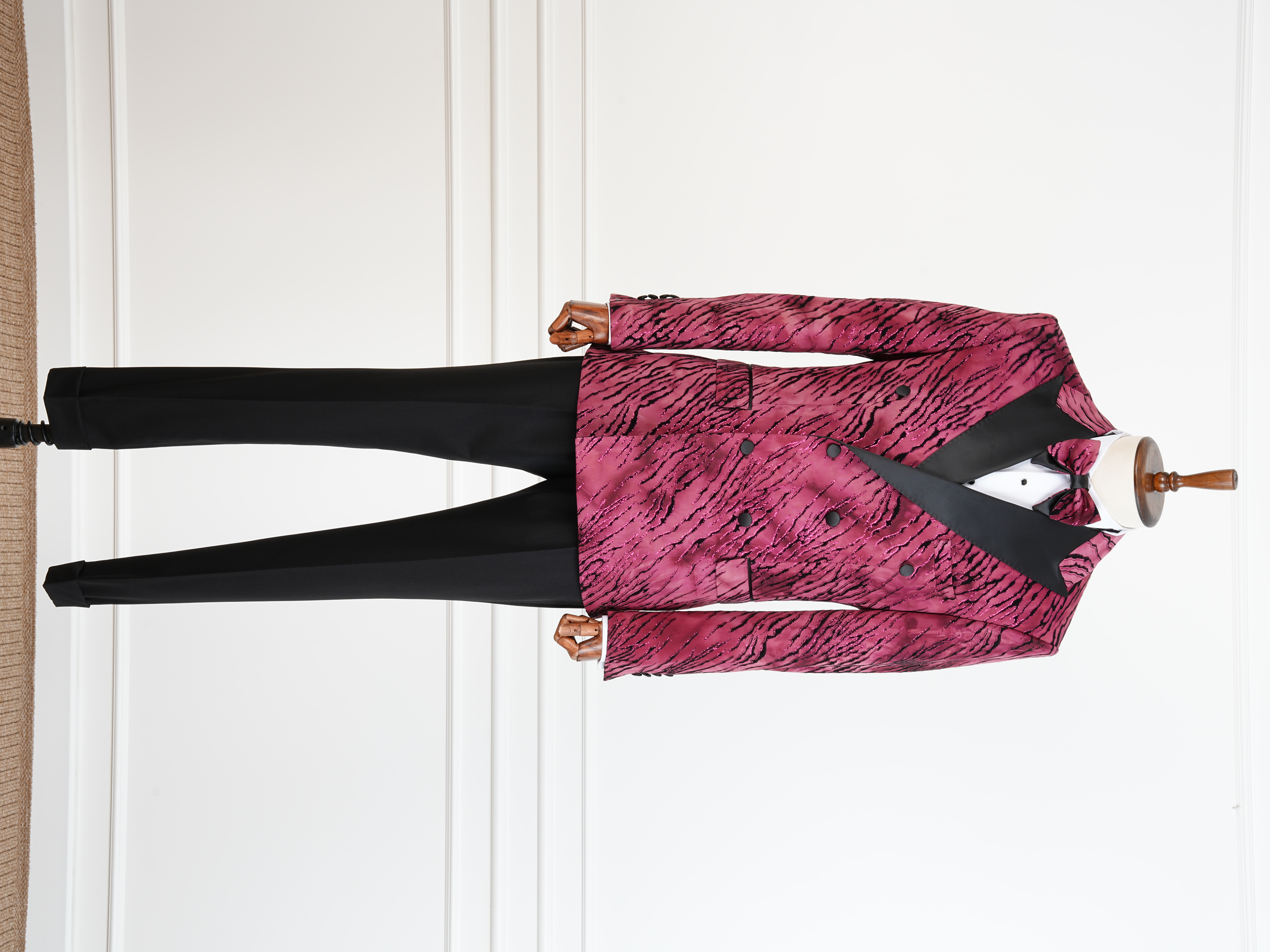 Erkek Slim Fit İtalyan Stil Desenli Damatlık Smokin - Bordo