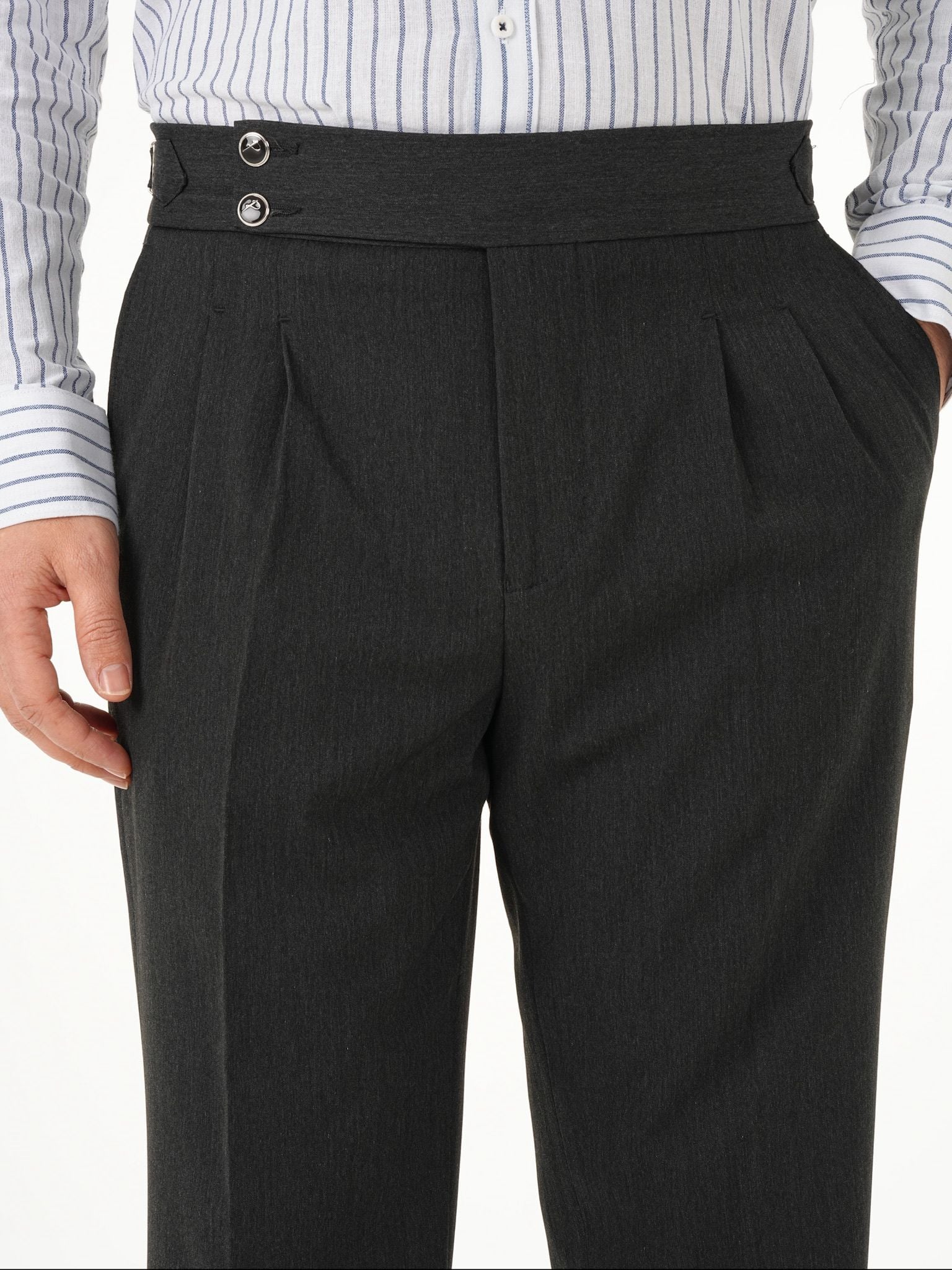 Erkek Regular Fit Yüksek Bel Piliseli Tokalı Kumaş Pantolon - Antrasit