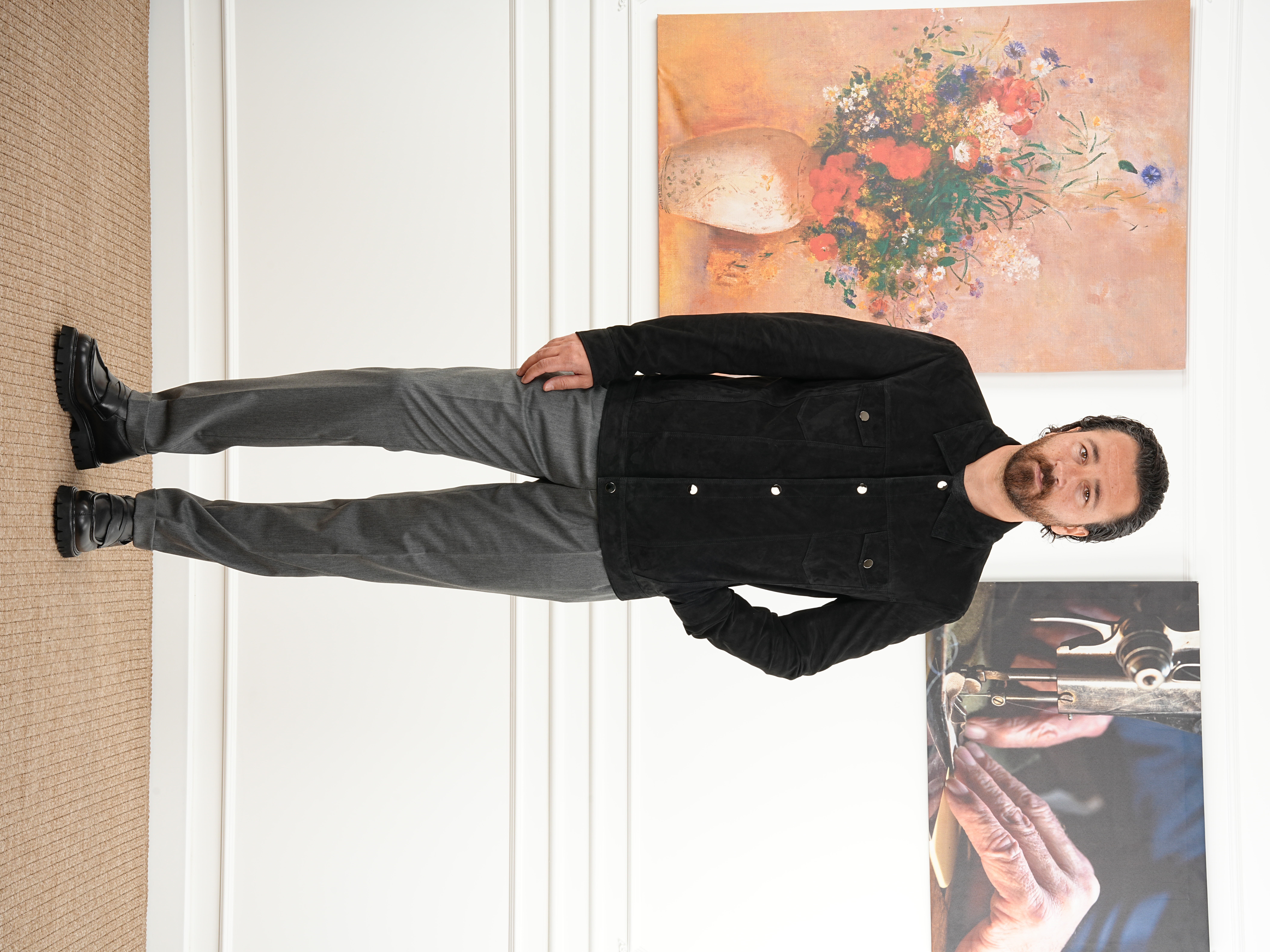 Erkek Slim Fit Çıt Çıtlı Hakiki Süet Deri Mont Ceket - Siyah