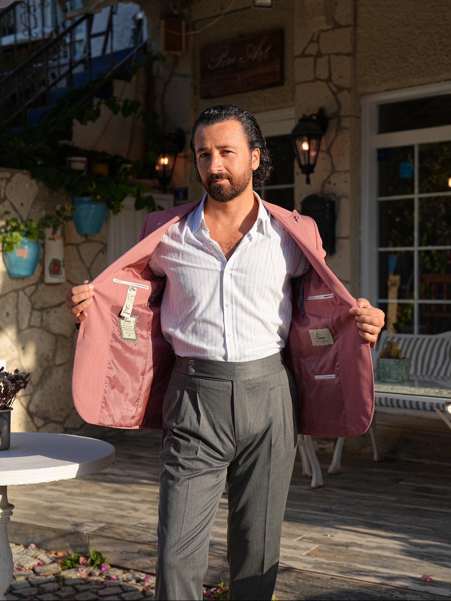 Mens Premium Italian Style Slim Fit Mens Punto Stitched Half-Lined Jacket with Pouch Pocket - Cherry Rot