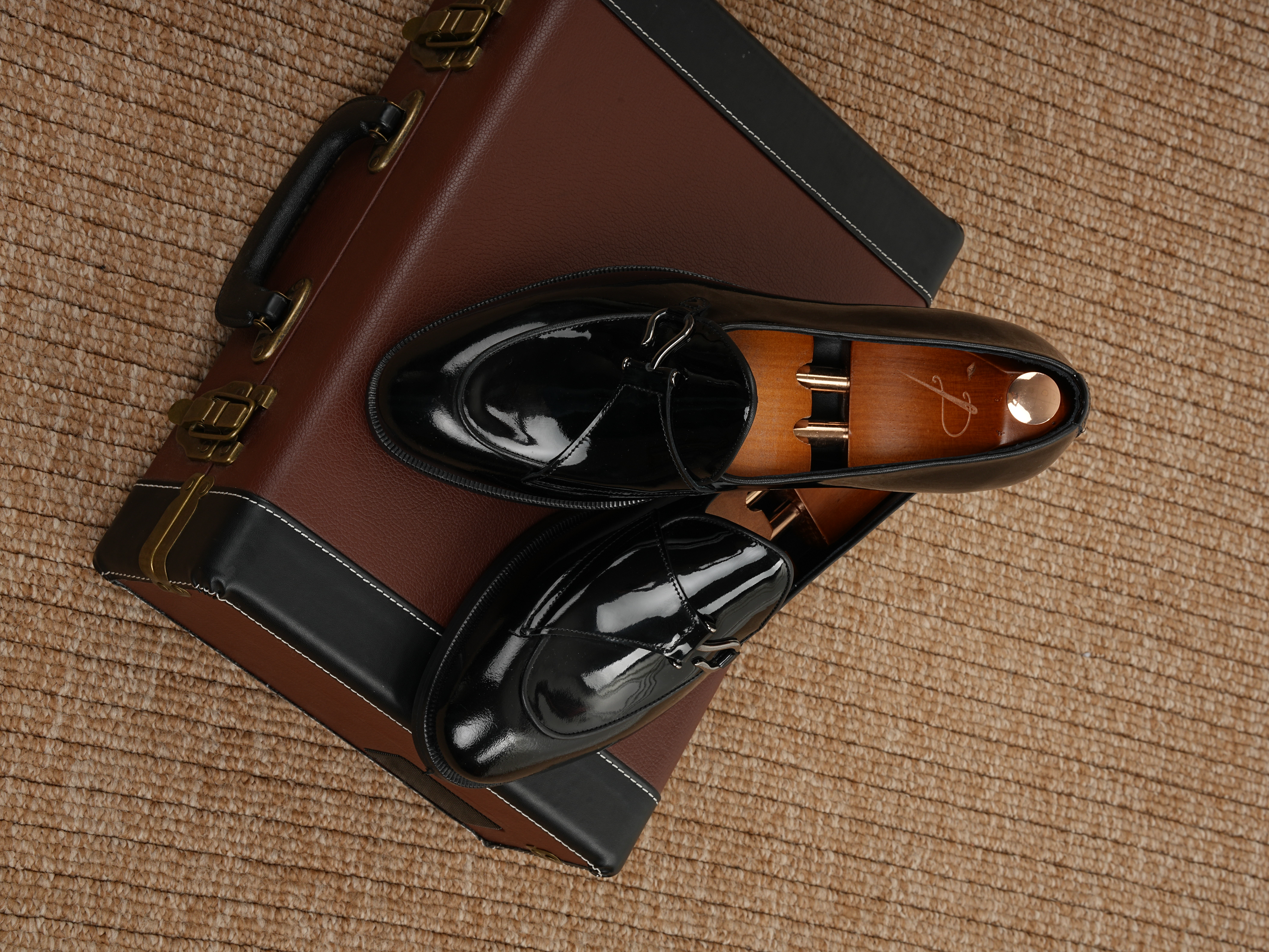 Mens Premium Leather Patent Leather Calfskin Inner Lining Double Leather Shoes - Black Patent Leather