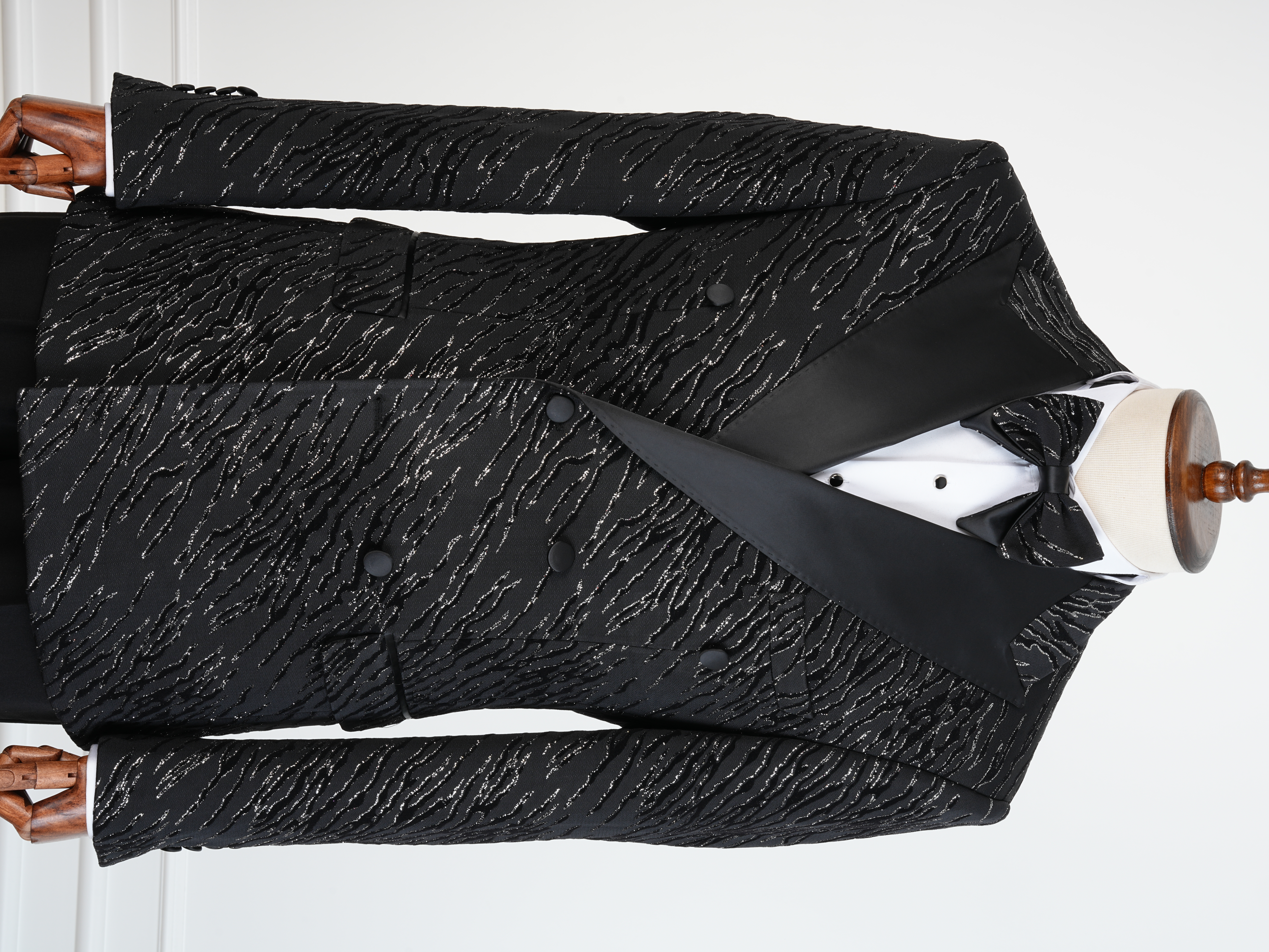 Erkek Slim Fit İtalyan Stil Desenli Damatlık Smokin - Siyah