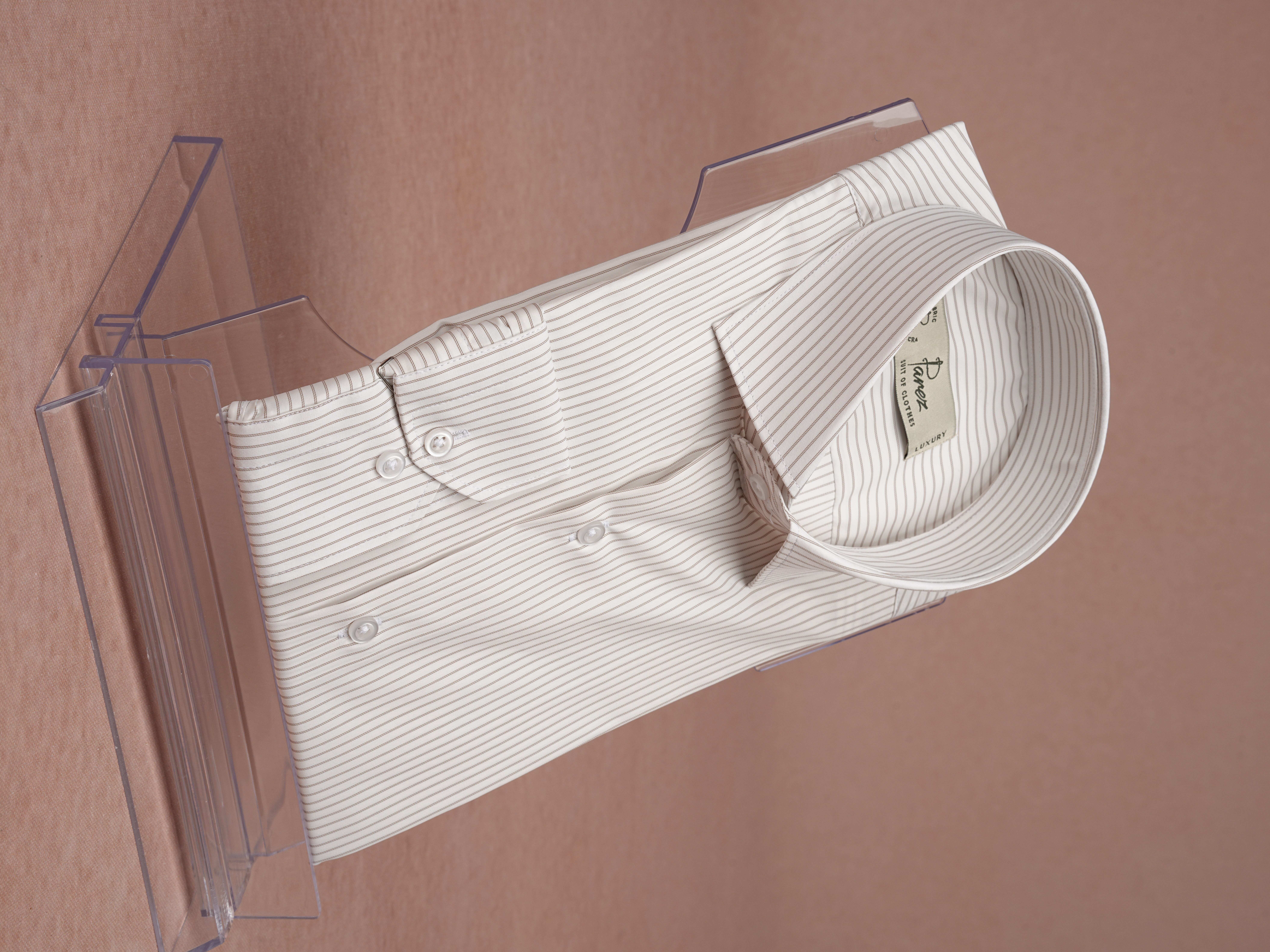 Premium İtalyan Yaka Slim Fit Çizgili Erkek Gömlek - Sütlü Kahve