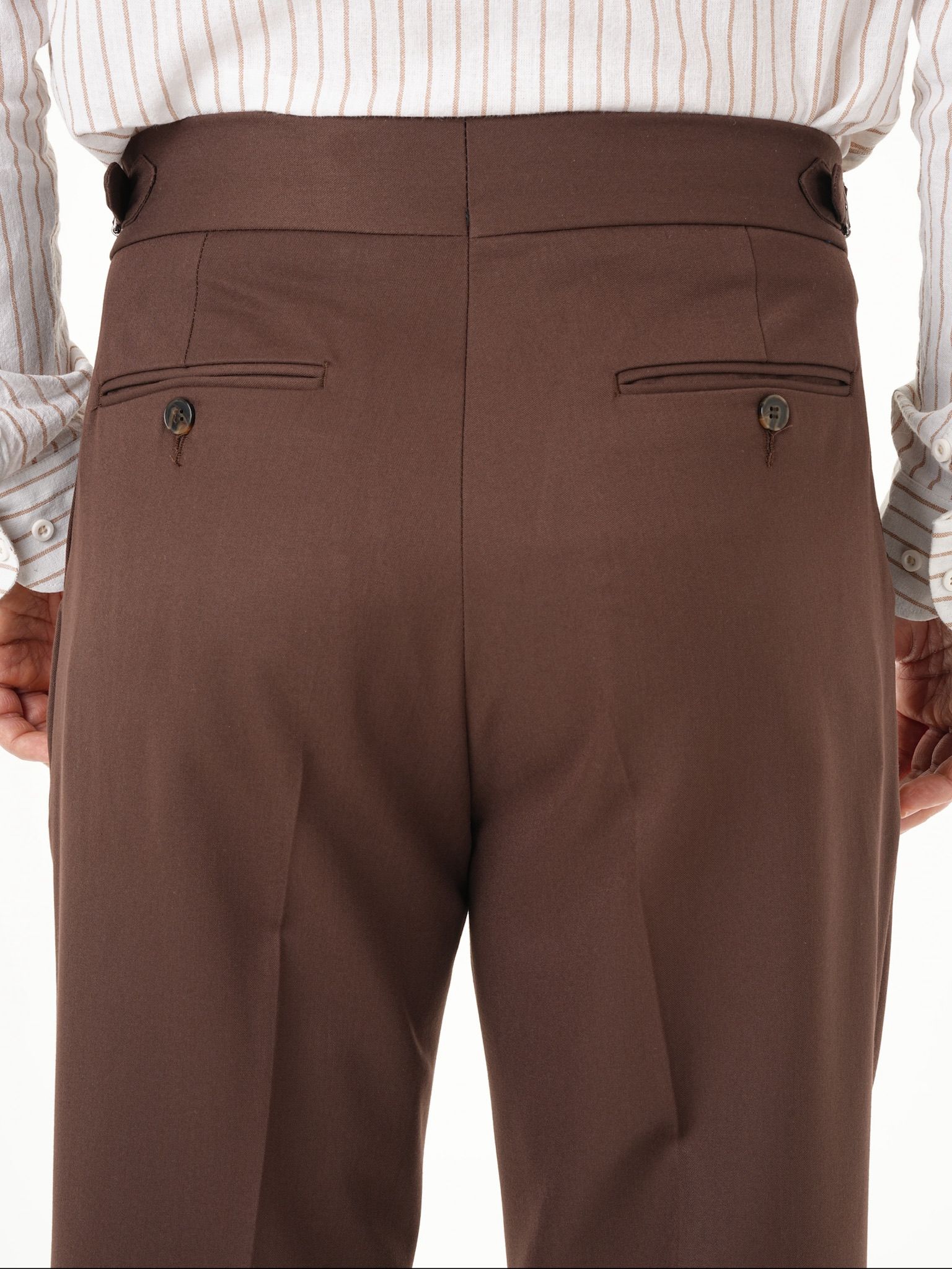 Erkek Regular Fit Yüksek Bel Piliseli Tokalı Kumaş Pantolon - Acı Kahve