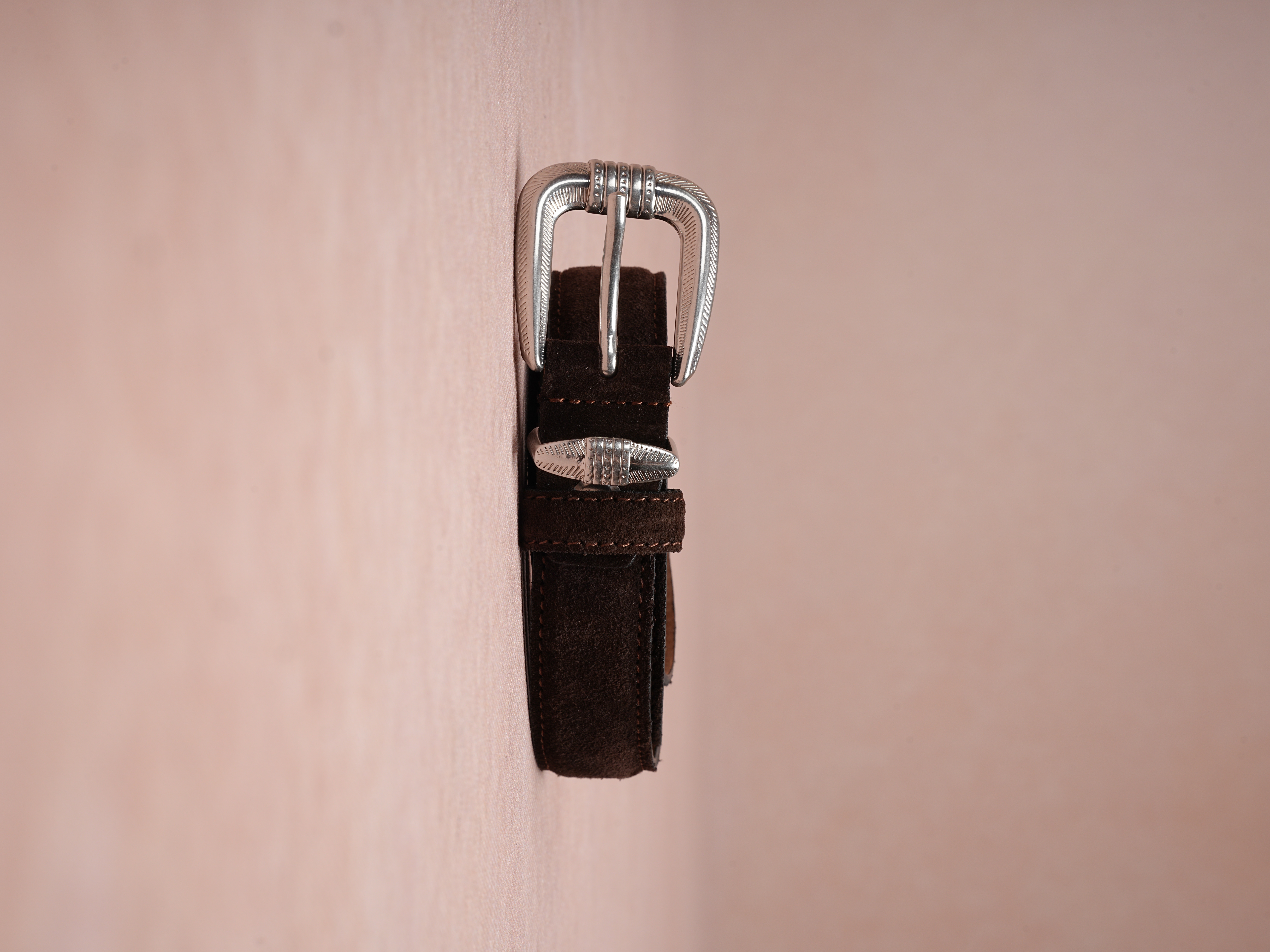 Erkek %100 Hakiki Süet Deri Ince Kalay Kaplama Beyaz Tokalı Kemer 2.5 Cm - Acı Kahve
