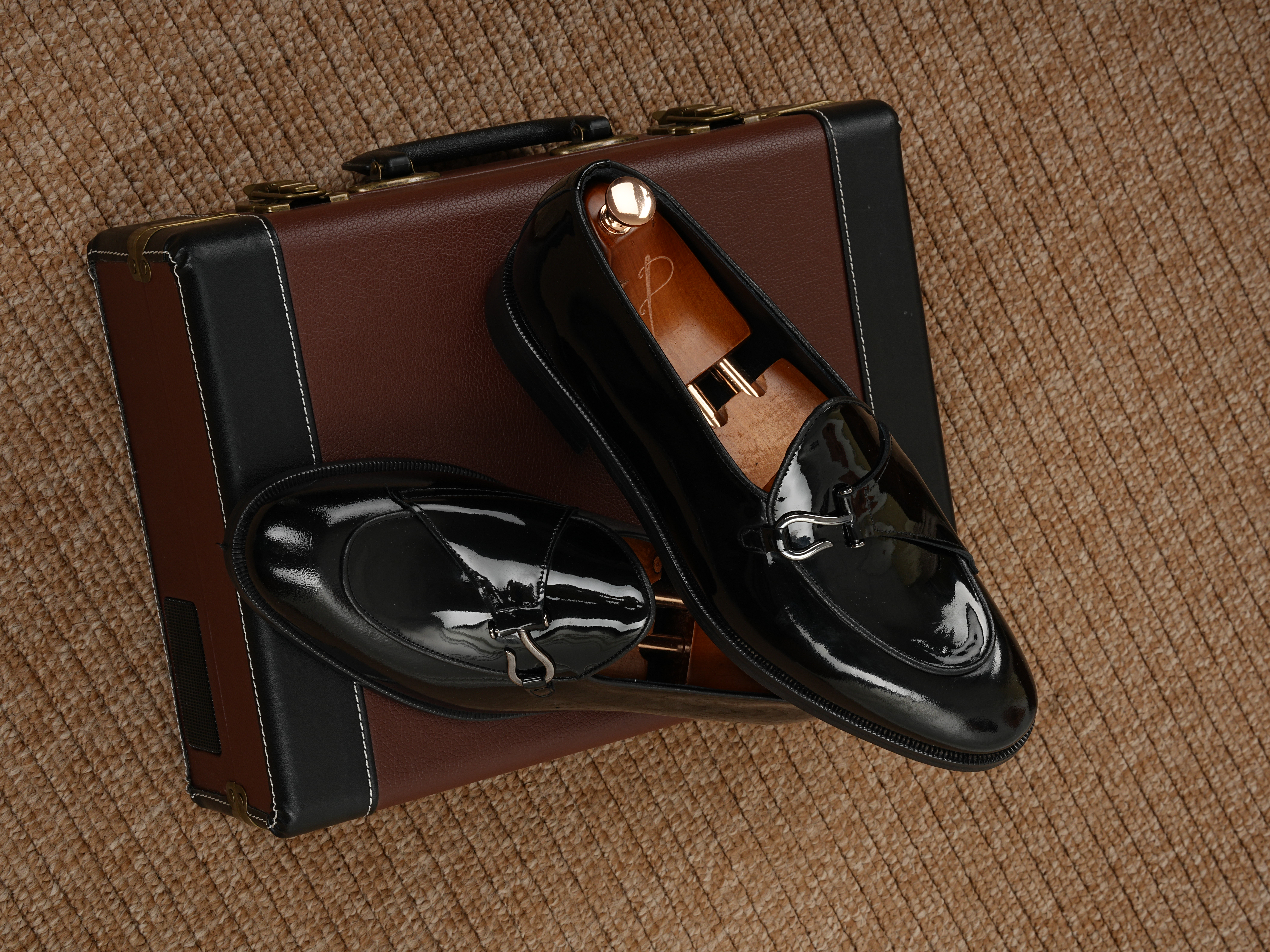Mens Premium Leather Patent Leather Calfskin Inner Lining Double Leather Shoes - Black Patent Leather