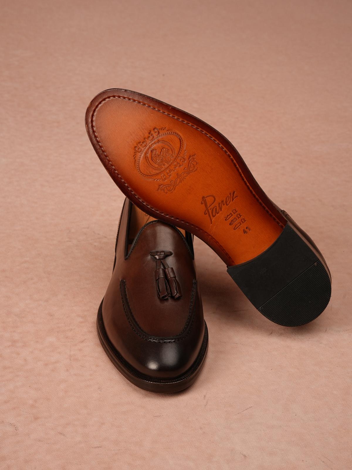 Erkek Premium Corcik Kösele Taban Hakiki Deri Ayakkabı - Acı Kahve