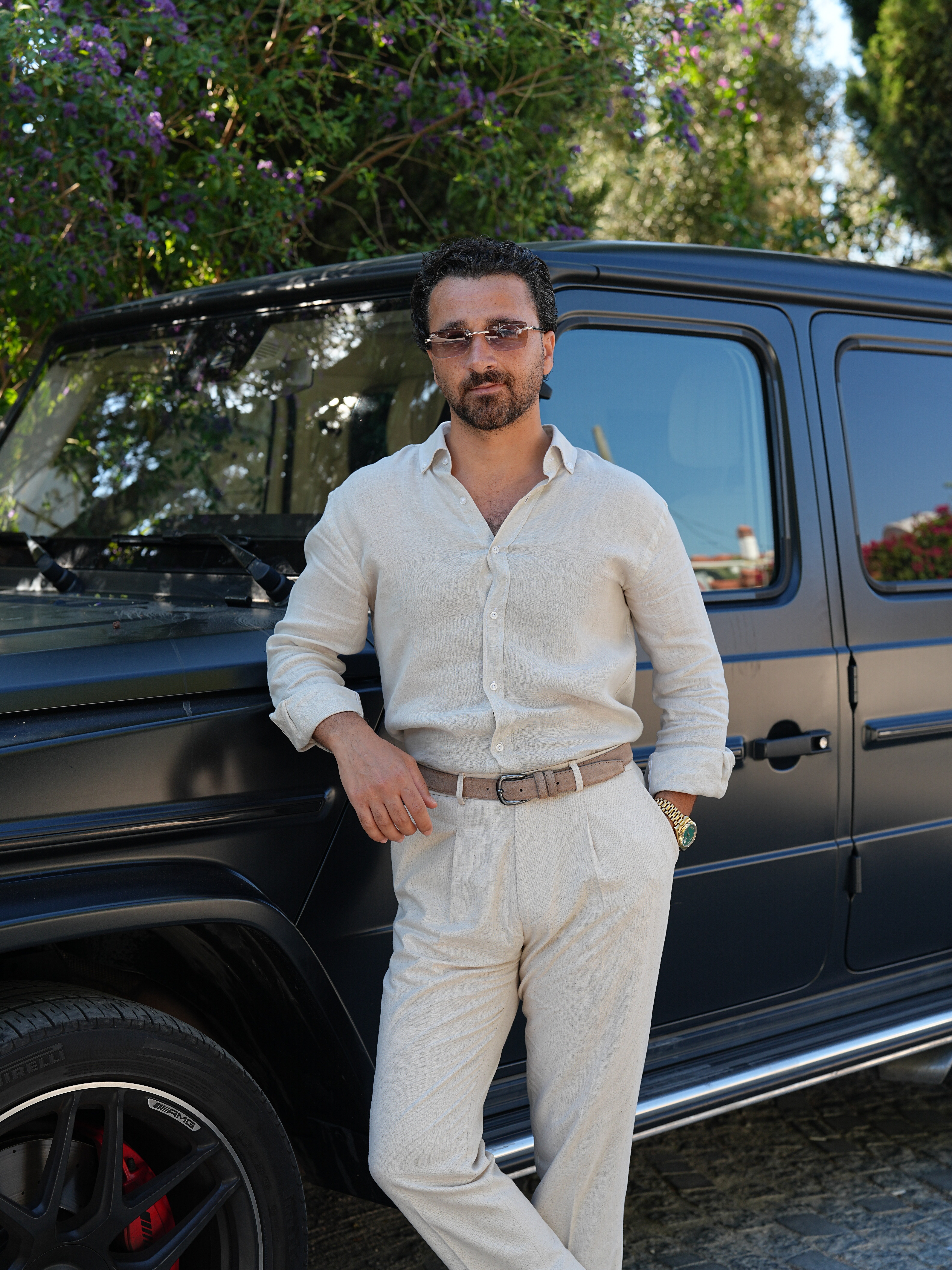 PAREZ Keten Gömlek Modern Fit Yaka Düğmeli - Bej