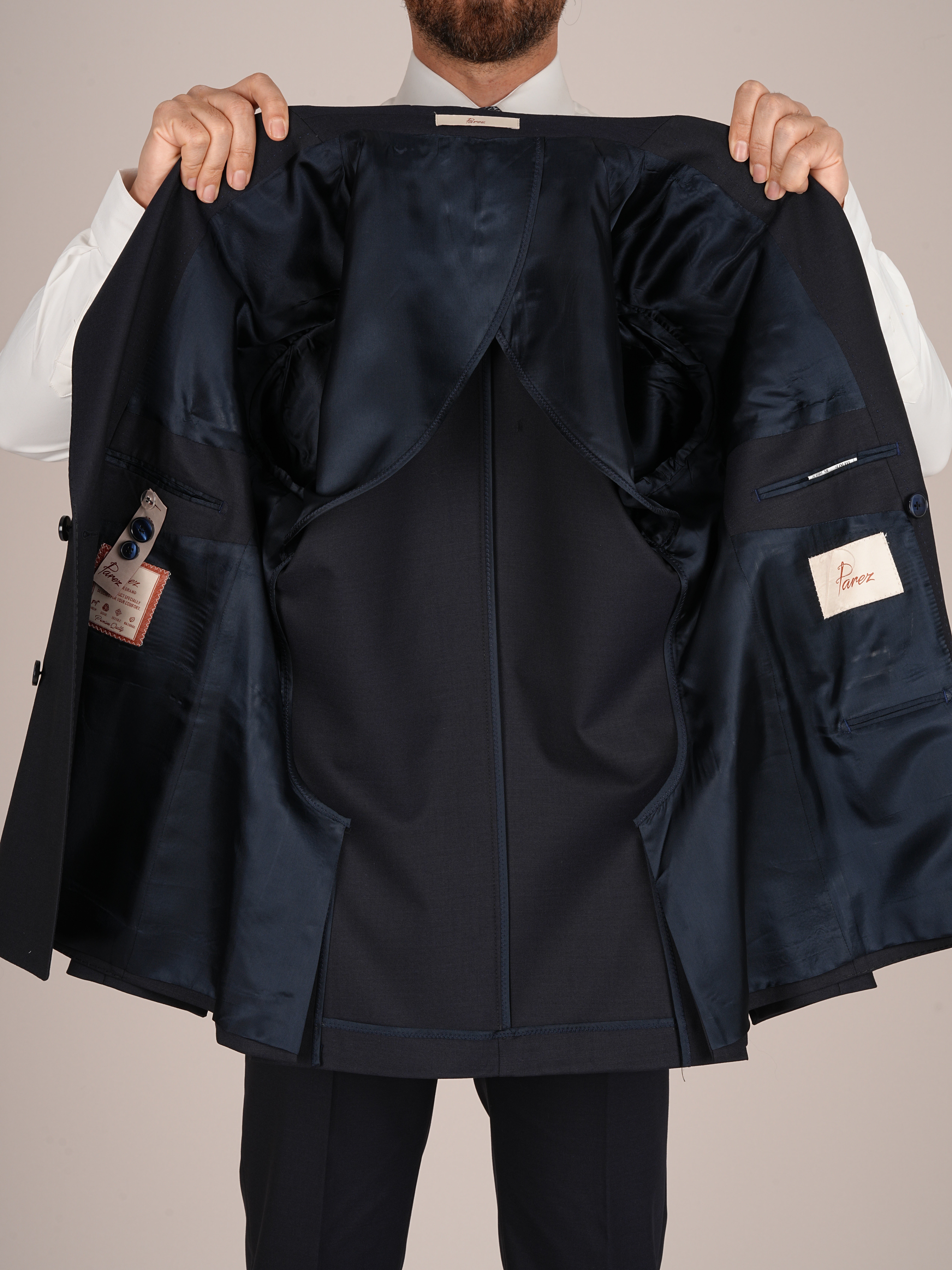 Erkek Slim Fit İtalyan Stil Kruvaze Takım Elbise Ceket Pantolon - Lacivert