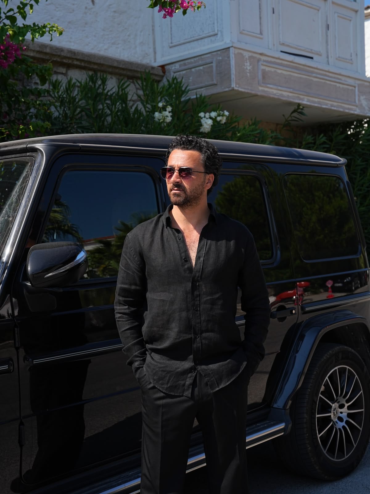 PAREZ Keten Gömlek Modern Fit Yaka Düğmeli - Siyah