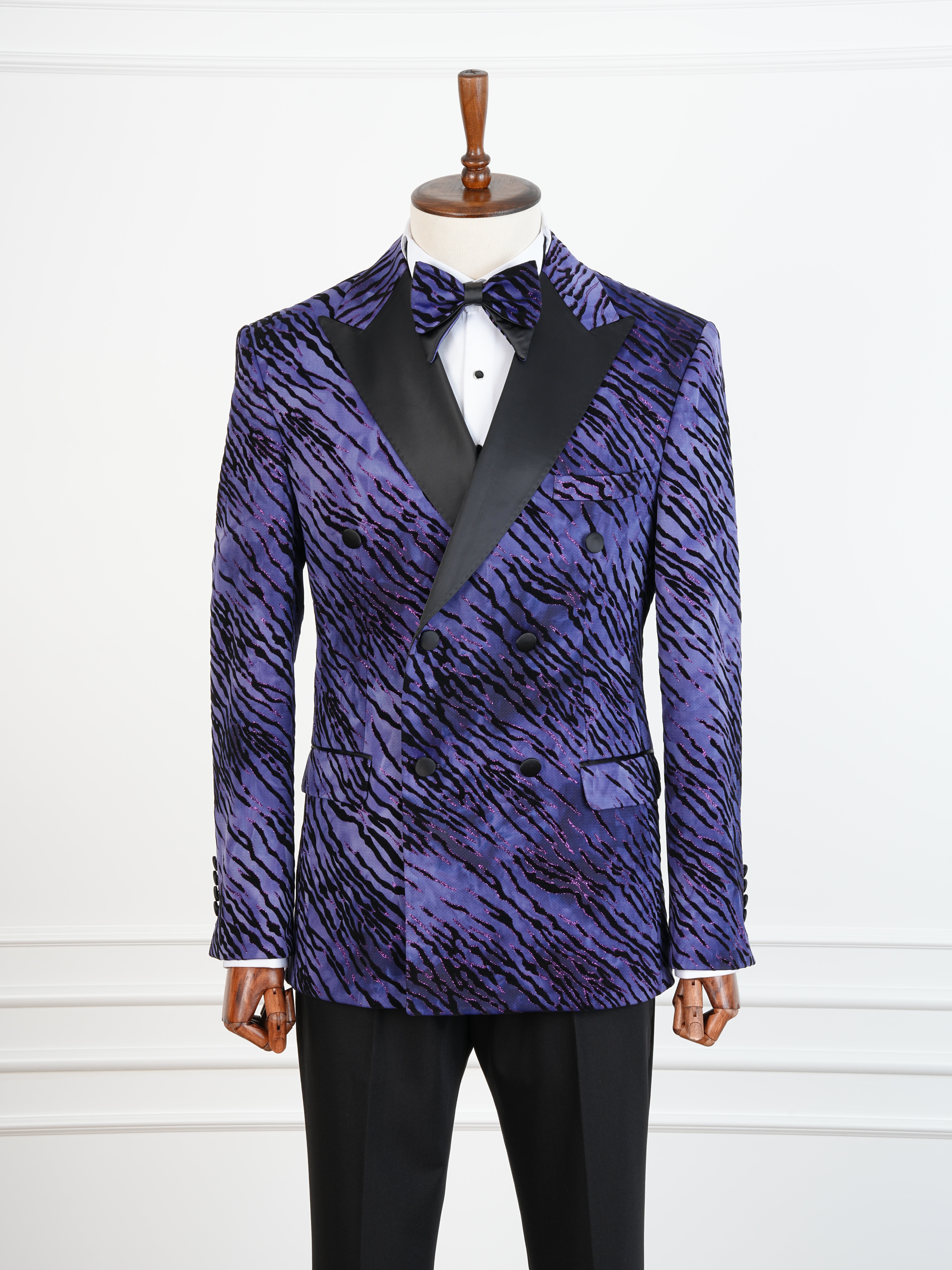 Erkek Slim Fit İtalyan Stil Desenli Damatlık Smokin - Mor