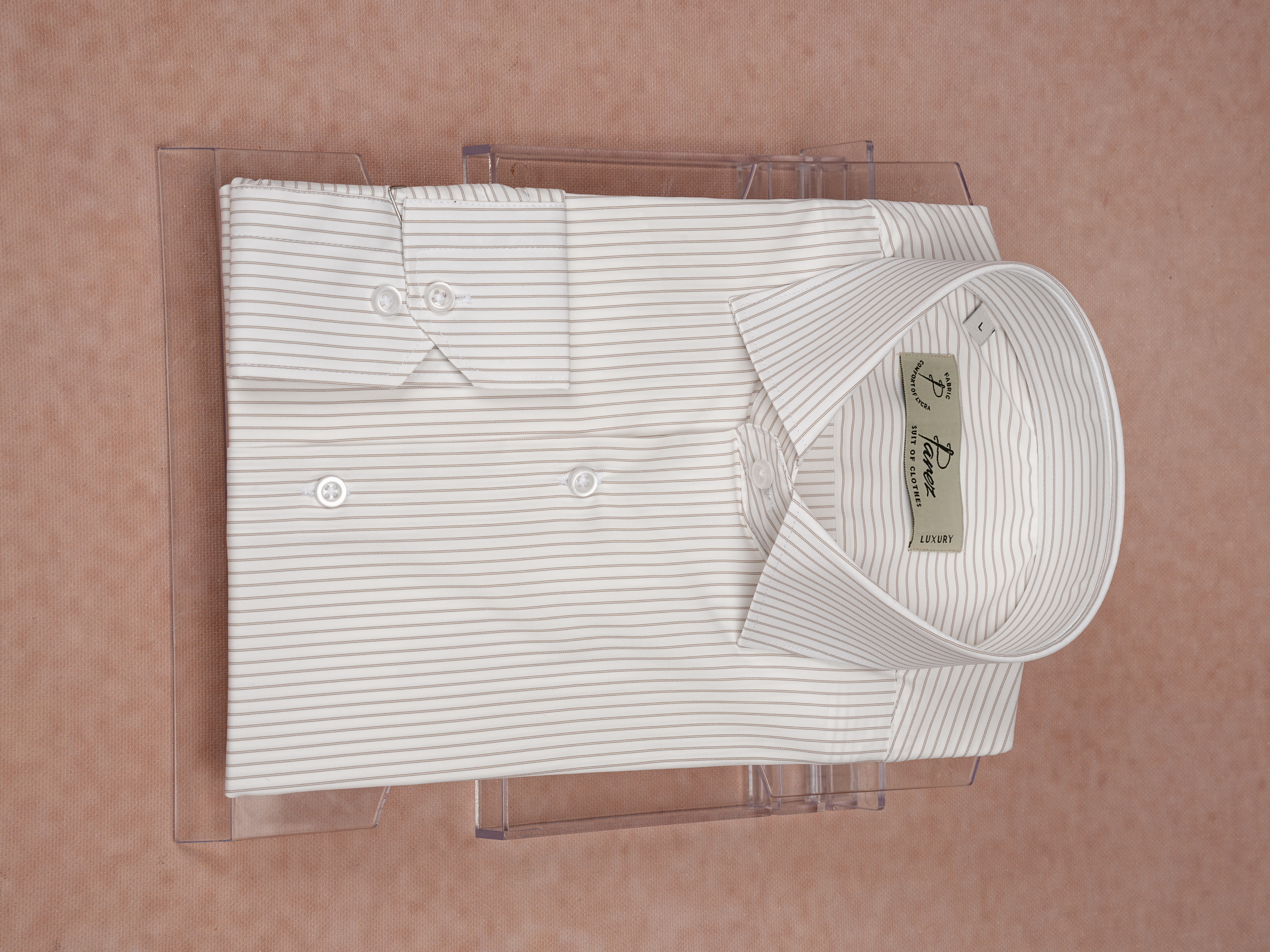 Premium İtalyan Yaka Slim Fit Çizgili Erkek Gömlek - Sütlü Kahve