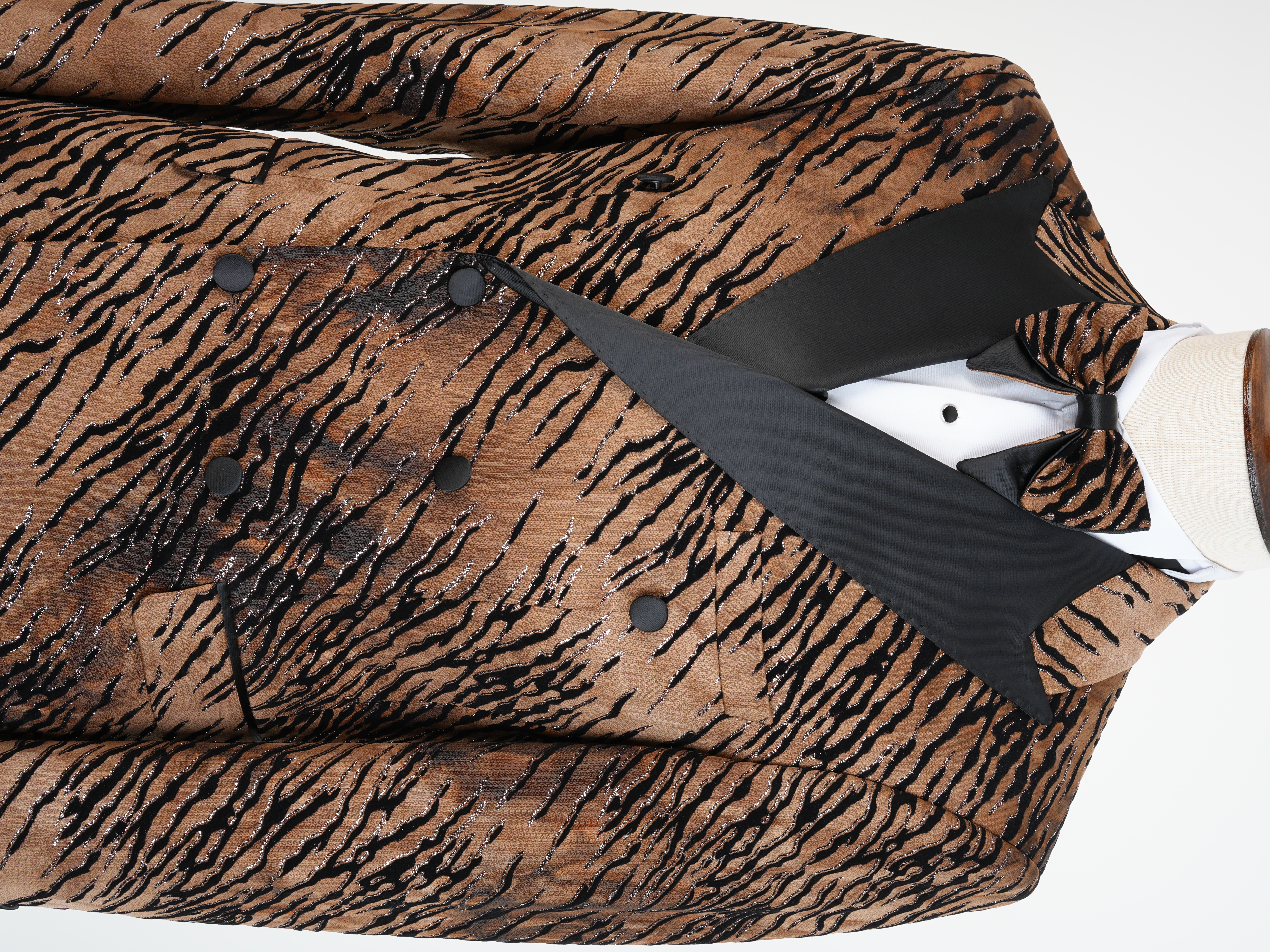 Erkek Slim Fit İtalyan Stil Desenli Damatlık Smokin - Kahve