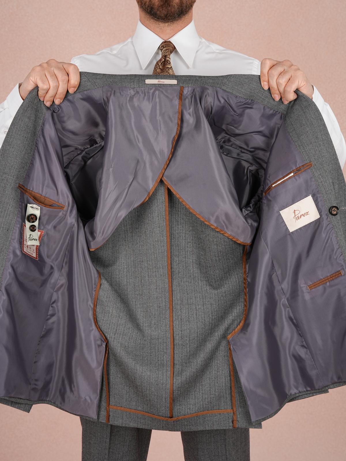 Premium Erkek  Kruvaze Takım Elbise Slim Fit İtalyan Stil Punto Dikişli Ceket Pantolon - Gri