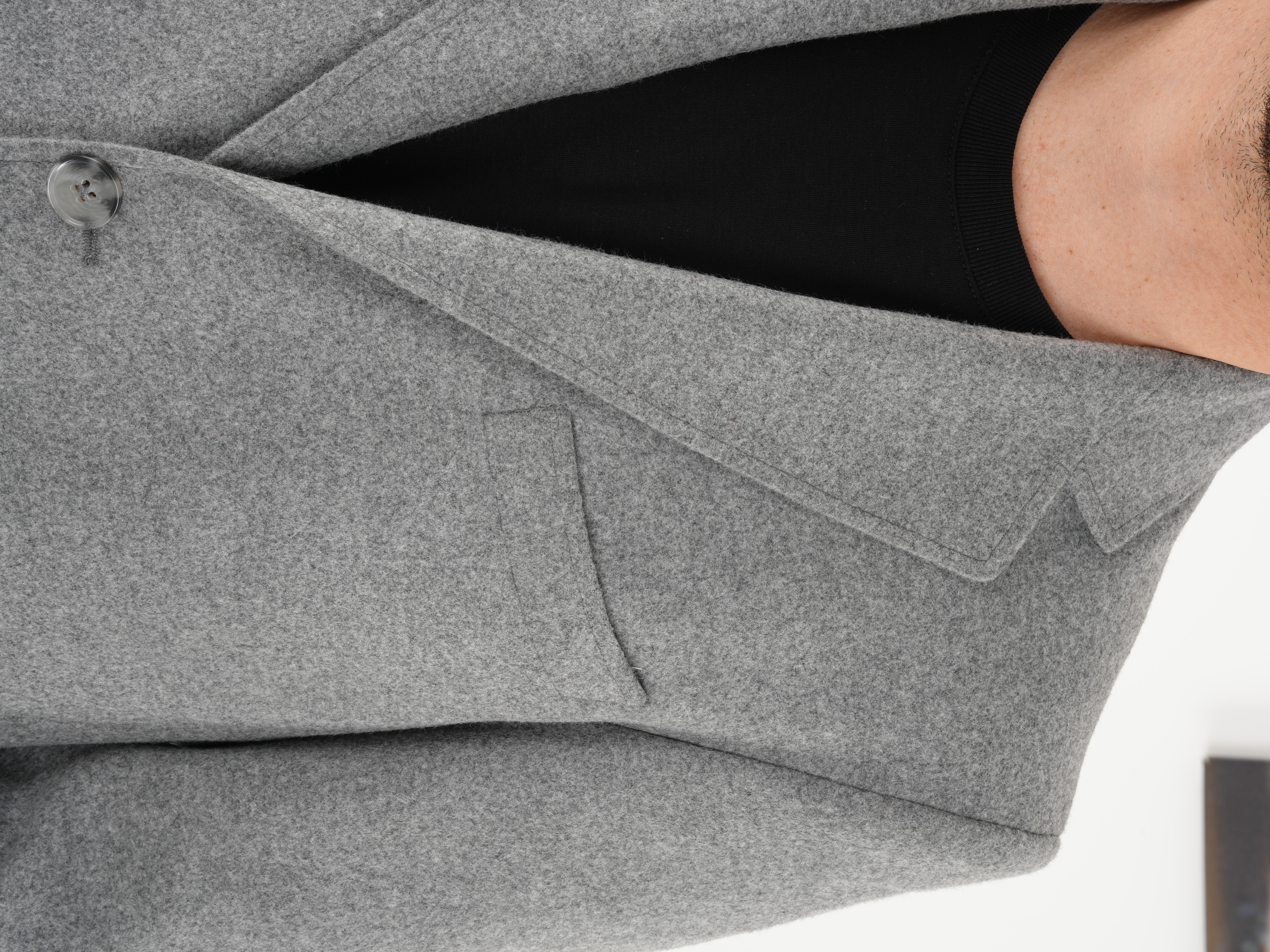 Erkek Premium İtalyan Stil Slim Fit Mono Yaka Kaşe Kaban - Gri