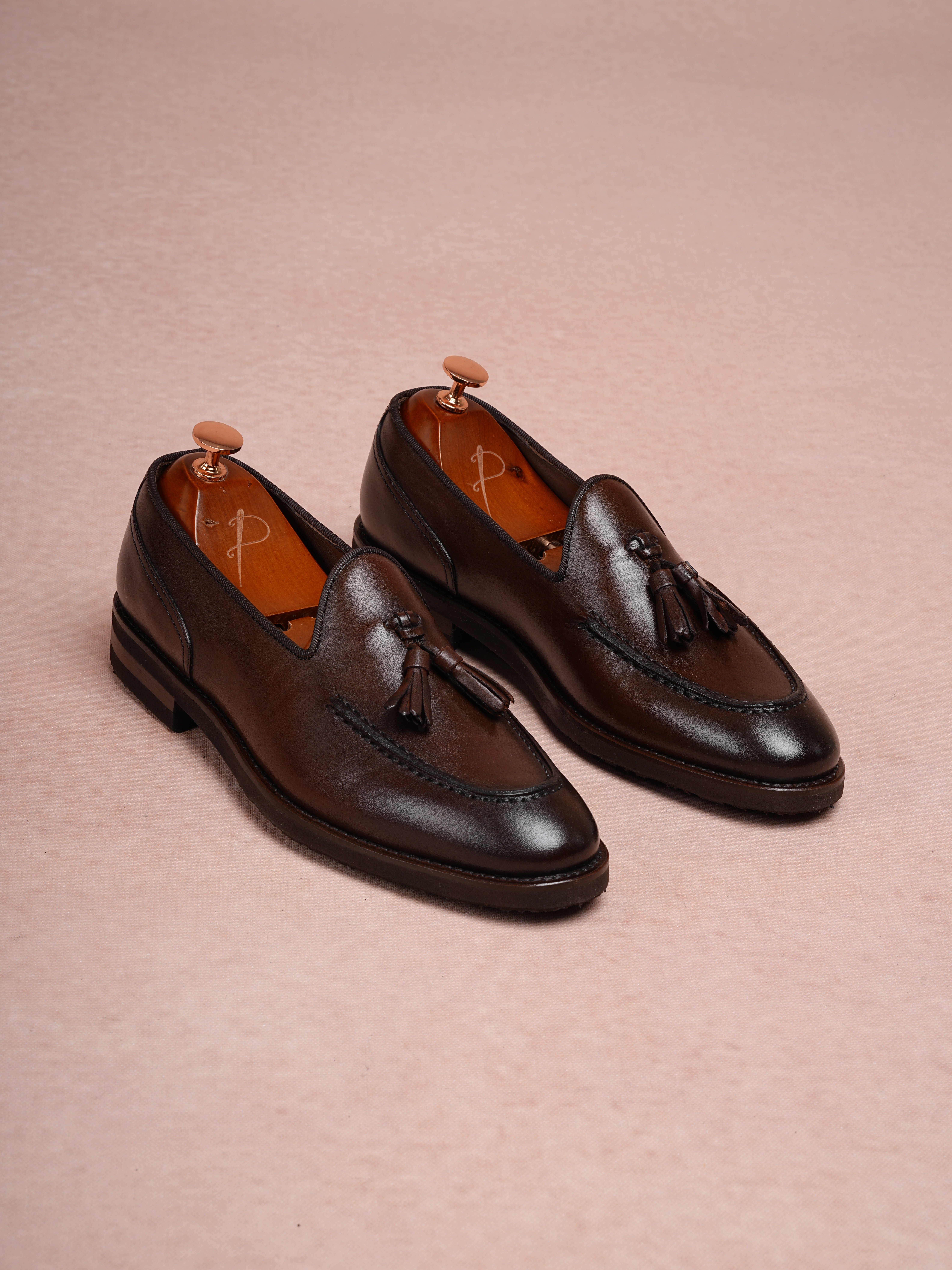 Mens Premium Spiro Alcohol-Opened Leather Calfskin Inner Lining Special Light Eva Sole Corcik Shoes - Bitter Brown