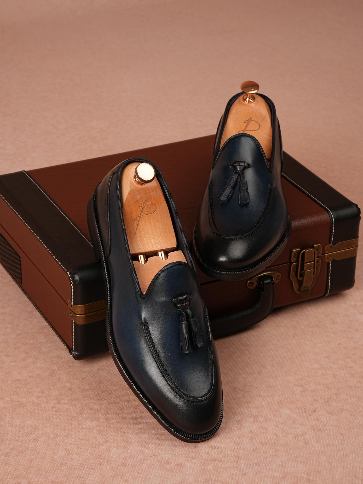 Erkek Premium Corcik Kösele Taban Hakiki Deri Ayakkabı - Lacivert