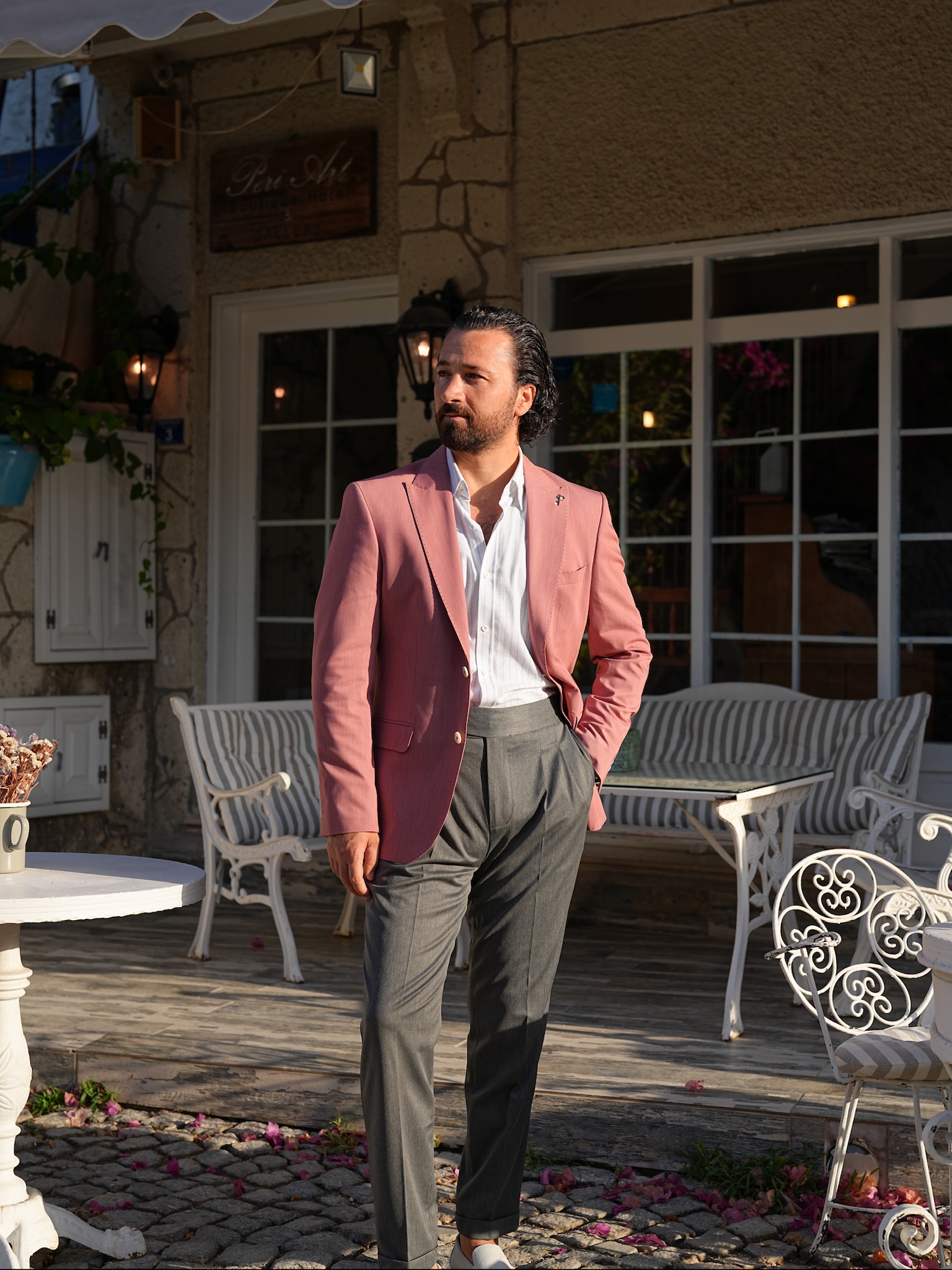 Mens Premium Italian Style Slim Fit Mens Punto Stitched Half-Lined Jacket with Pouch Pocket - Cherry Rot