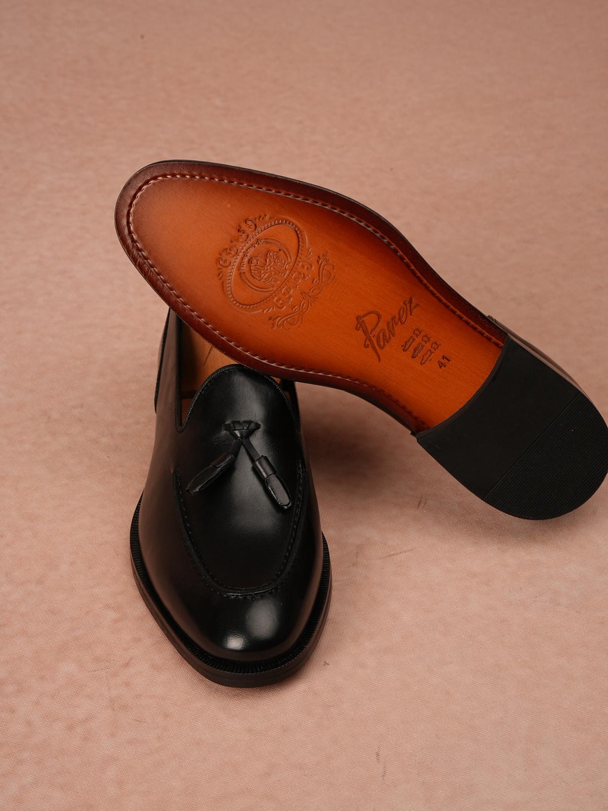 Erkek Premium Corcik Kösele Taban Hakiki Deri Ayakkabı - Siyah