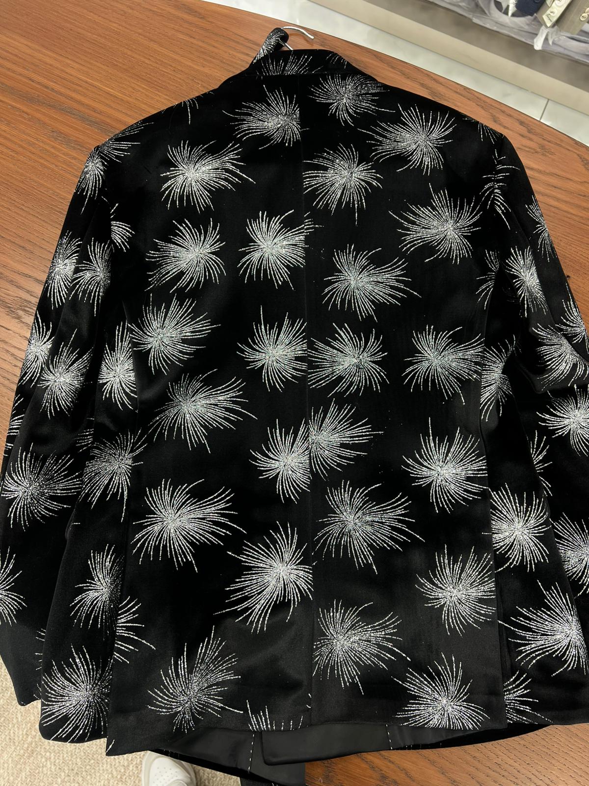 Premium Erkek Slim Fit İtalyan Stil Desenli Damatlık Smokin - Siyah