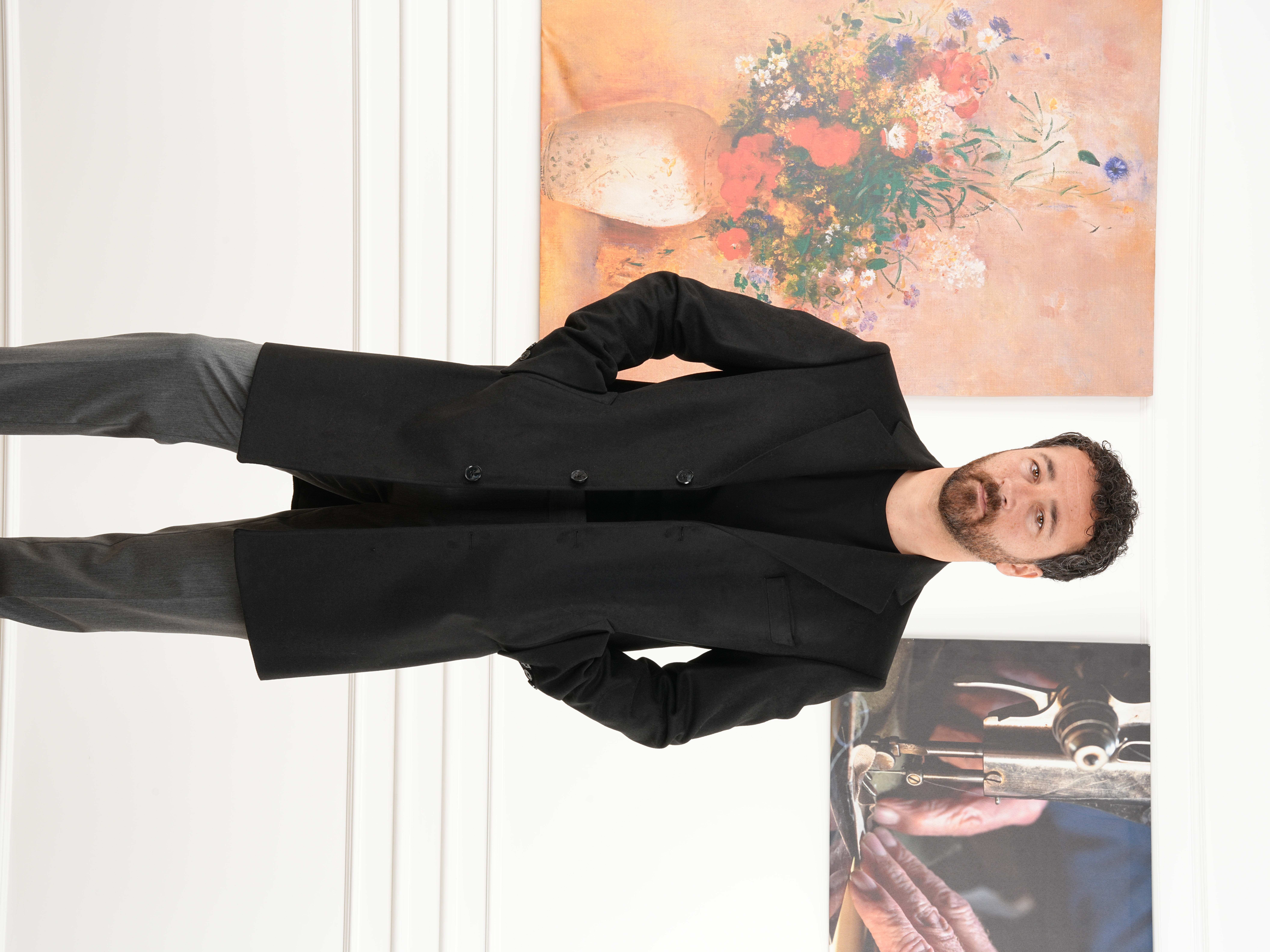 Erkek Premium İtalyan Stil Slim Fit Mono Yaka Kaşe Kaban - Siyah