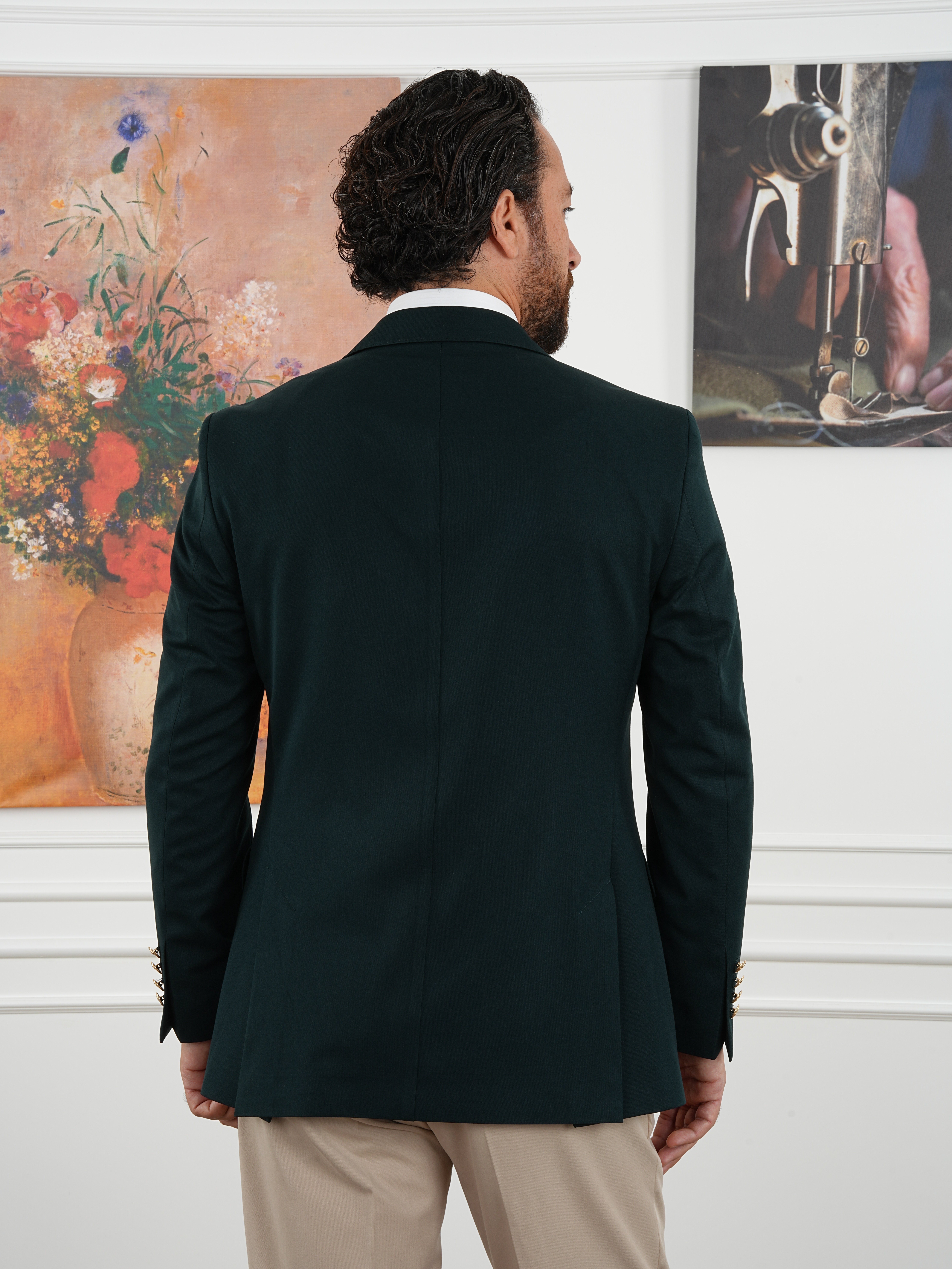 Premium İtalyan Stil Slim Fit Erkek Punto Dikişli Yarım Astarlı Ceket - Yeşil