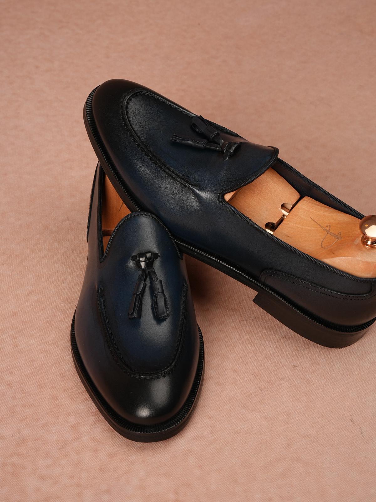 Erkek Premium Corcik Kösele Taban Hakiki Deri Ayakkabı - Lacivert