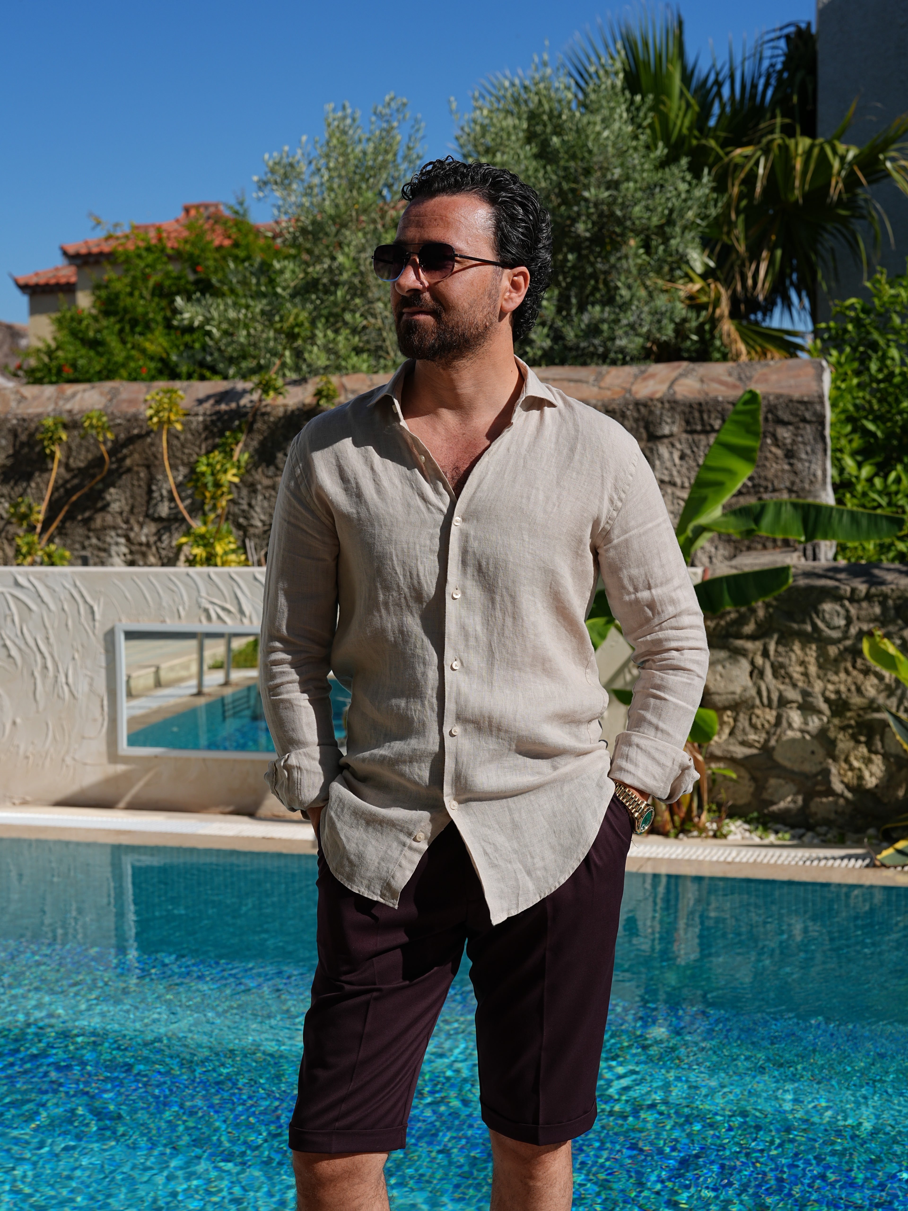 PAREZ Keten Gömlek Modern Fit - Krem