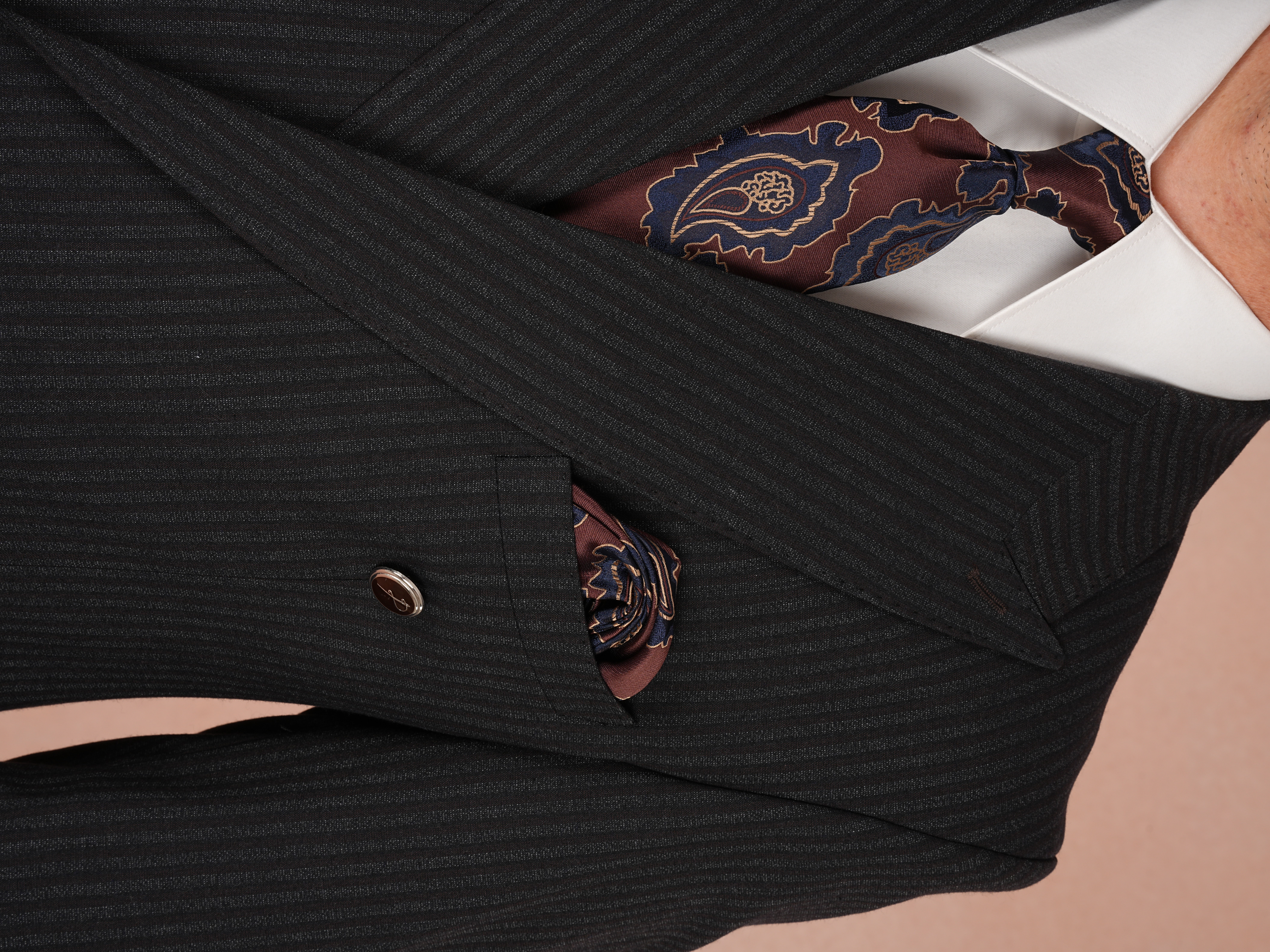 Premium Erkek Çizgili Kruvaze Takım Elbise Slim Fit İtalyan Stil Ceket Pantolon - Koyu Lacivert