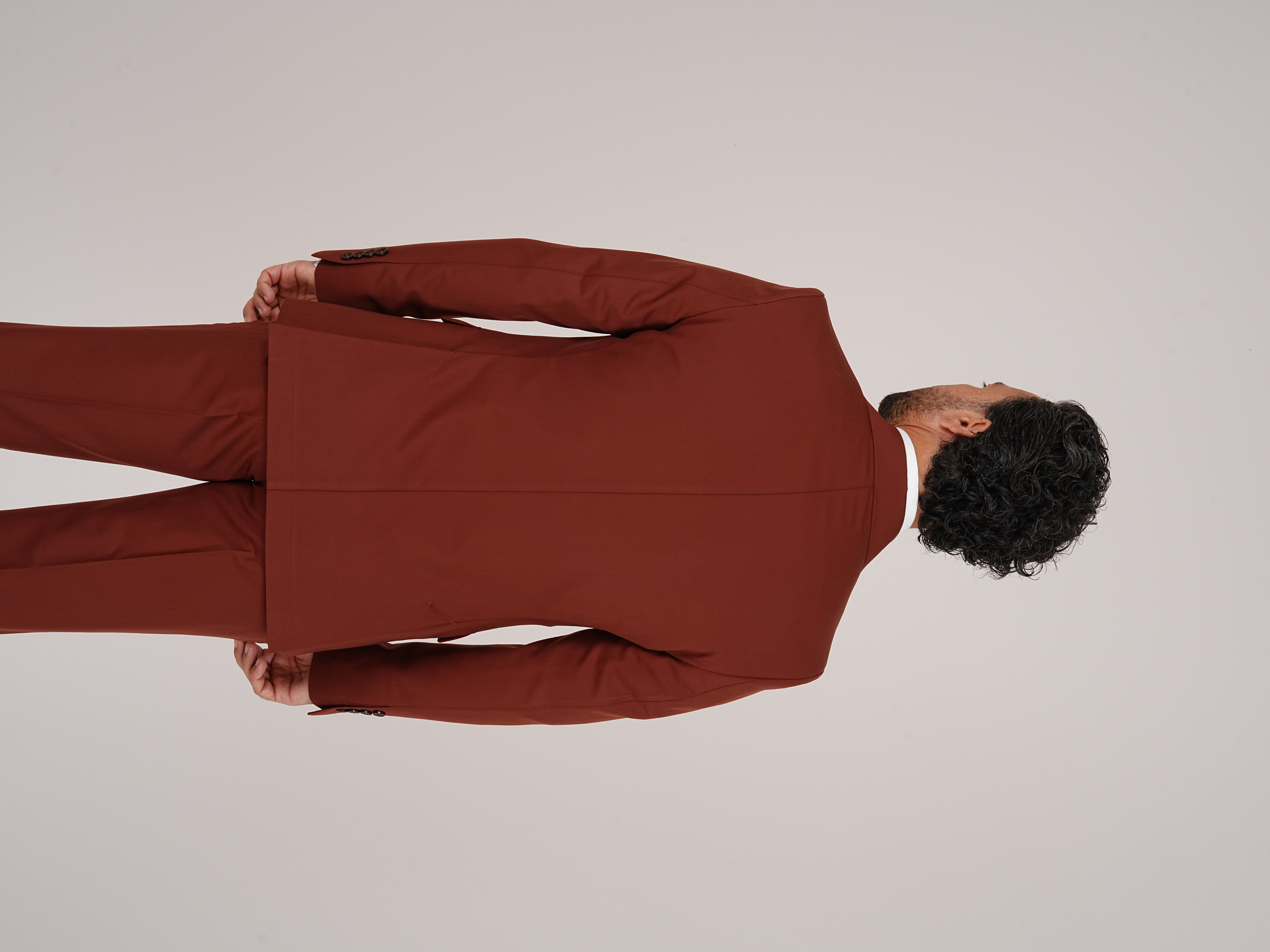 Premium Mens Double-Breasted italian Slim-Fit Suit Jacket & Trousers - Terracotta