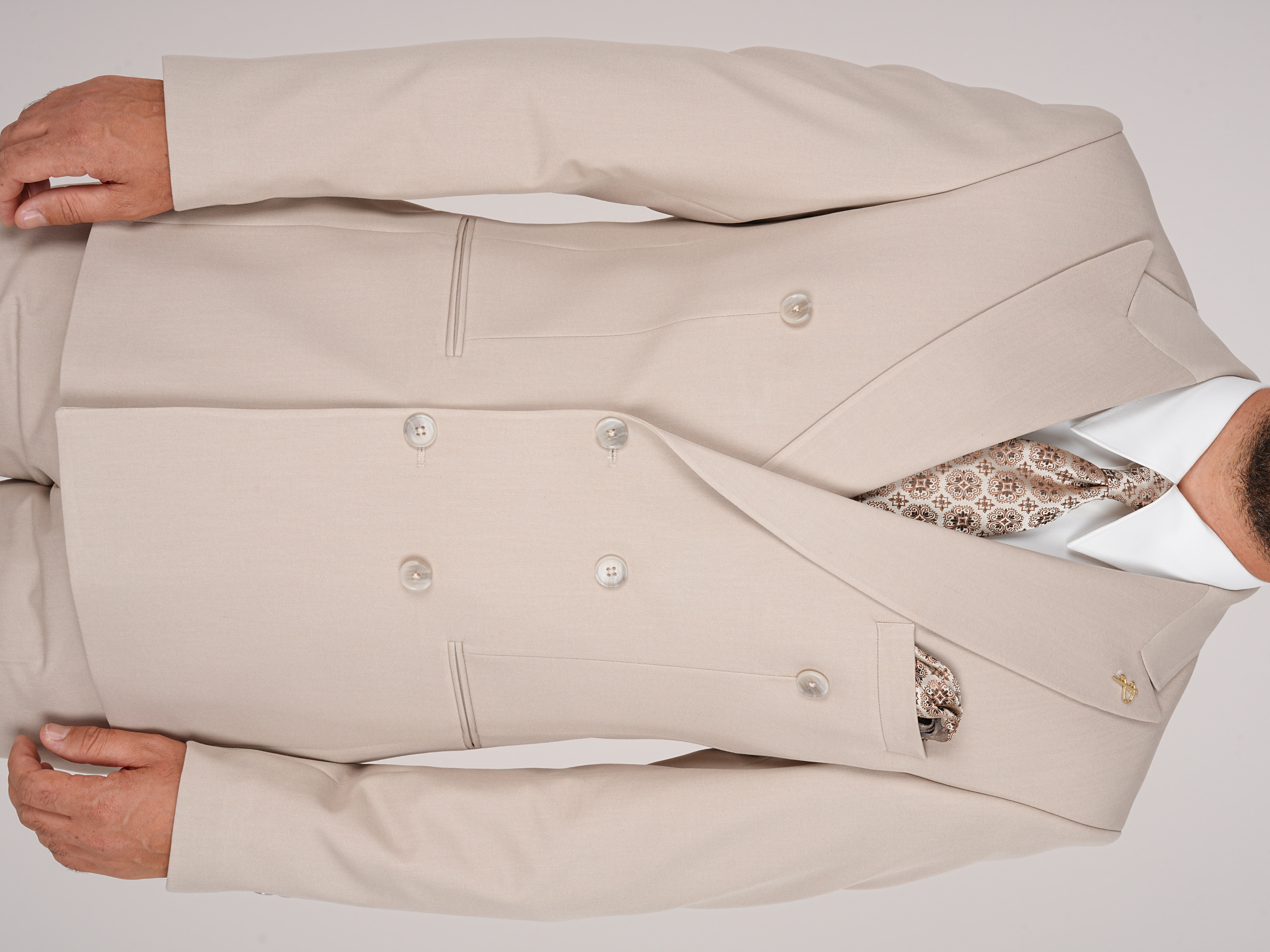 Erkek Kruvaze Takım Elbise Slim Fit İtalyan Stil Ceket Pantolon - Bej