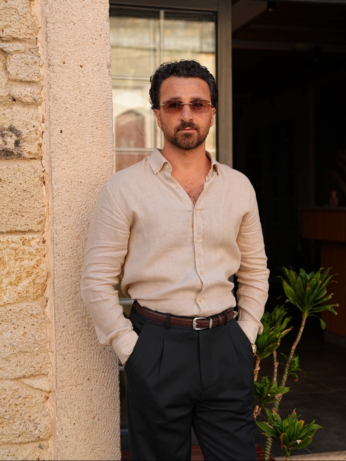 PAREZ Keten Gömlek Modern Fit Yaka Düğmeli - Krem