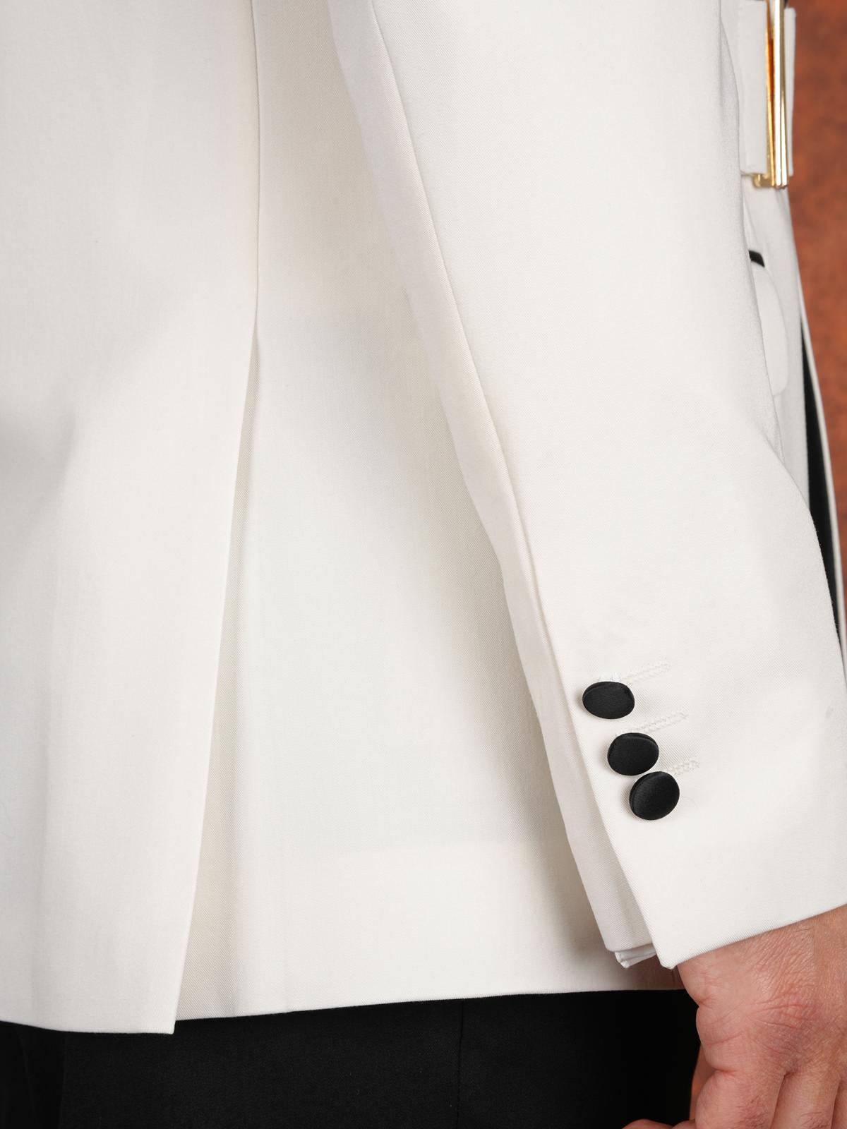 Erkek Premium Slim Fit İtalyan Stil  Gold Toka Damatlık Smokin Ceket Pantolon Papyon - Beyaz