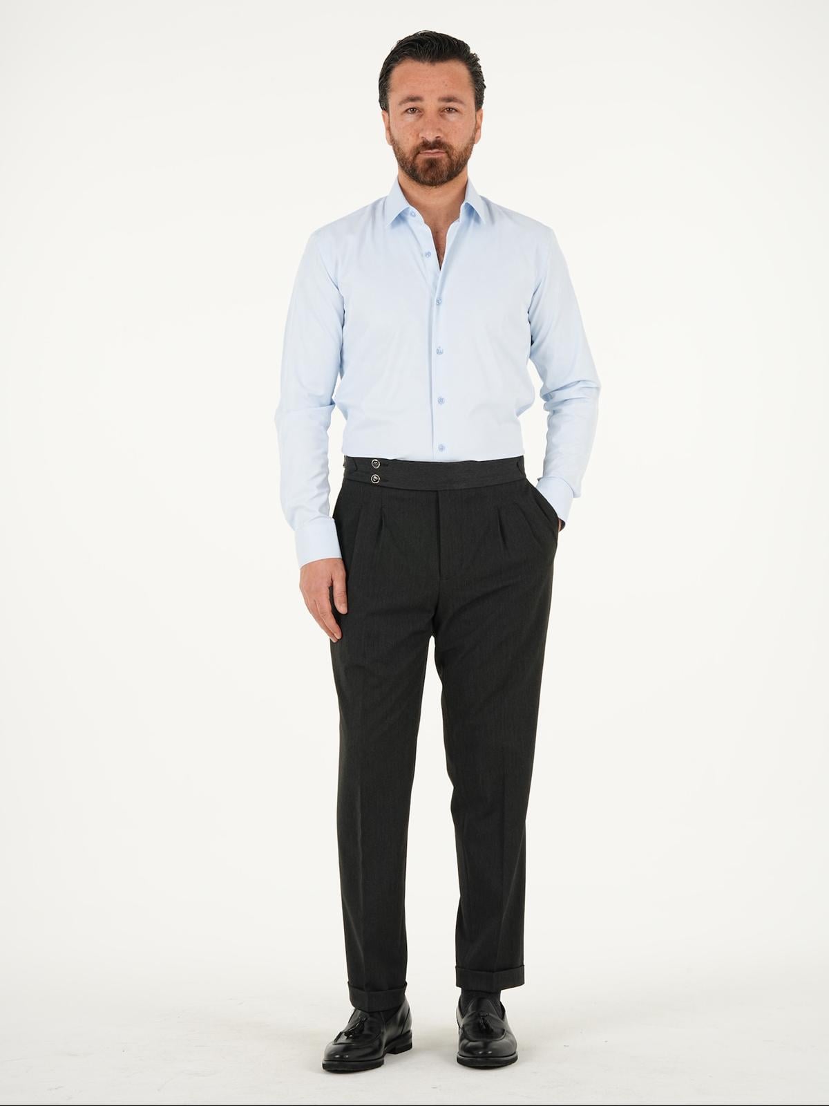 Premium İtalyan Yaka Slim Fit Erkek Gömlek - Buz Mavisi