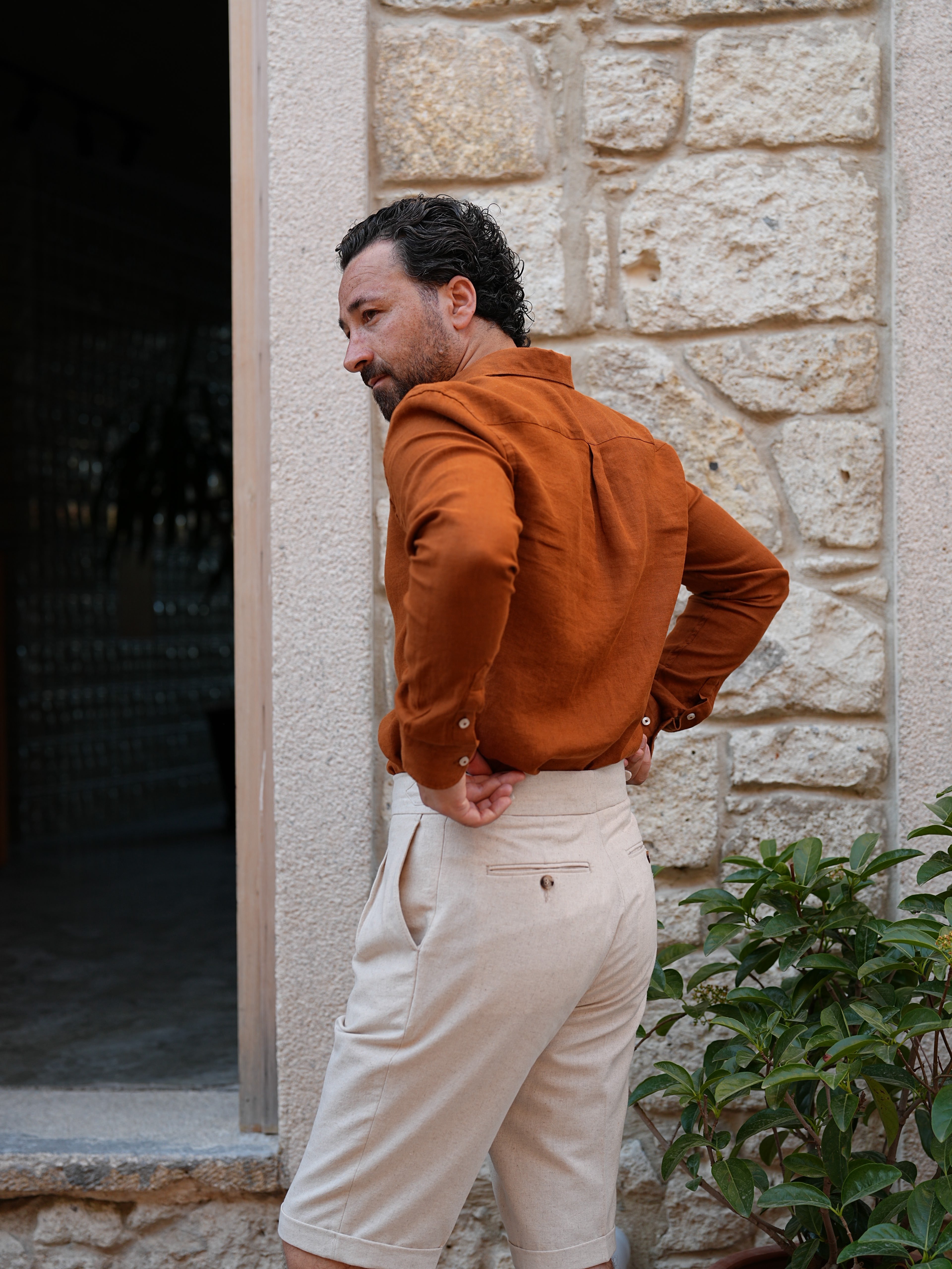 PAREZ Keten Gömlek Modern Fit - Kahve