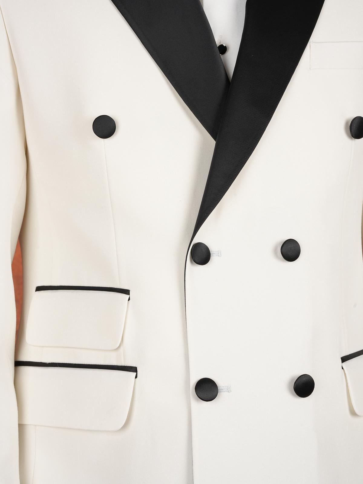 Erkek Premium Slim Fit İtalyan Stil  Damatlık Smokin Ceket Pantolon Papyon - Beyaz