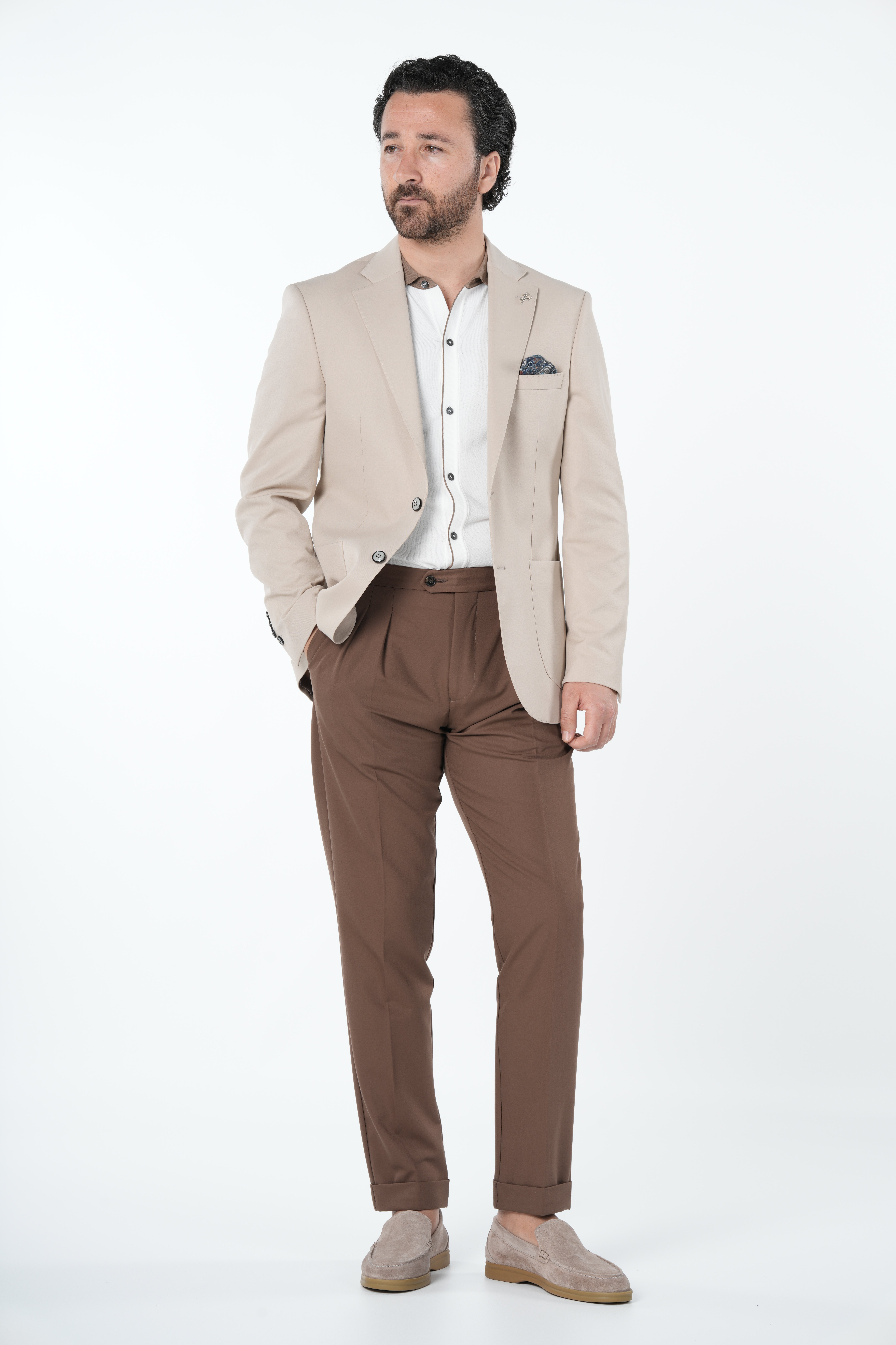 Giacca da uomo premium in stile italiano slim fit con cucitura a punto semifoderata e tasche a borsa - Beige