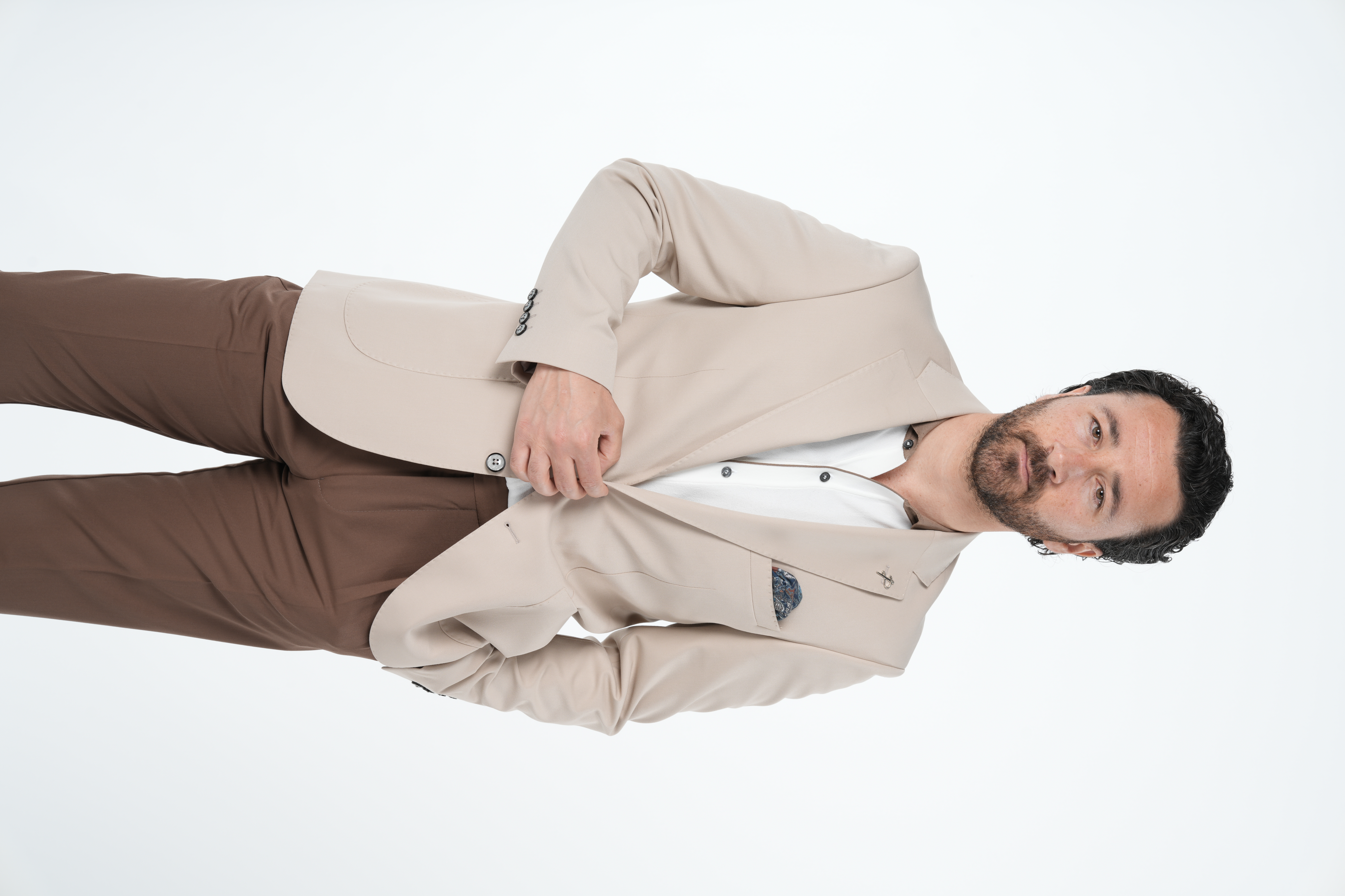 Giacca da uomo premium in stile italiano slim fit con cucitura a punto semifoderata e tasche a borsa - Beige