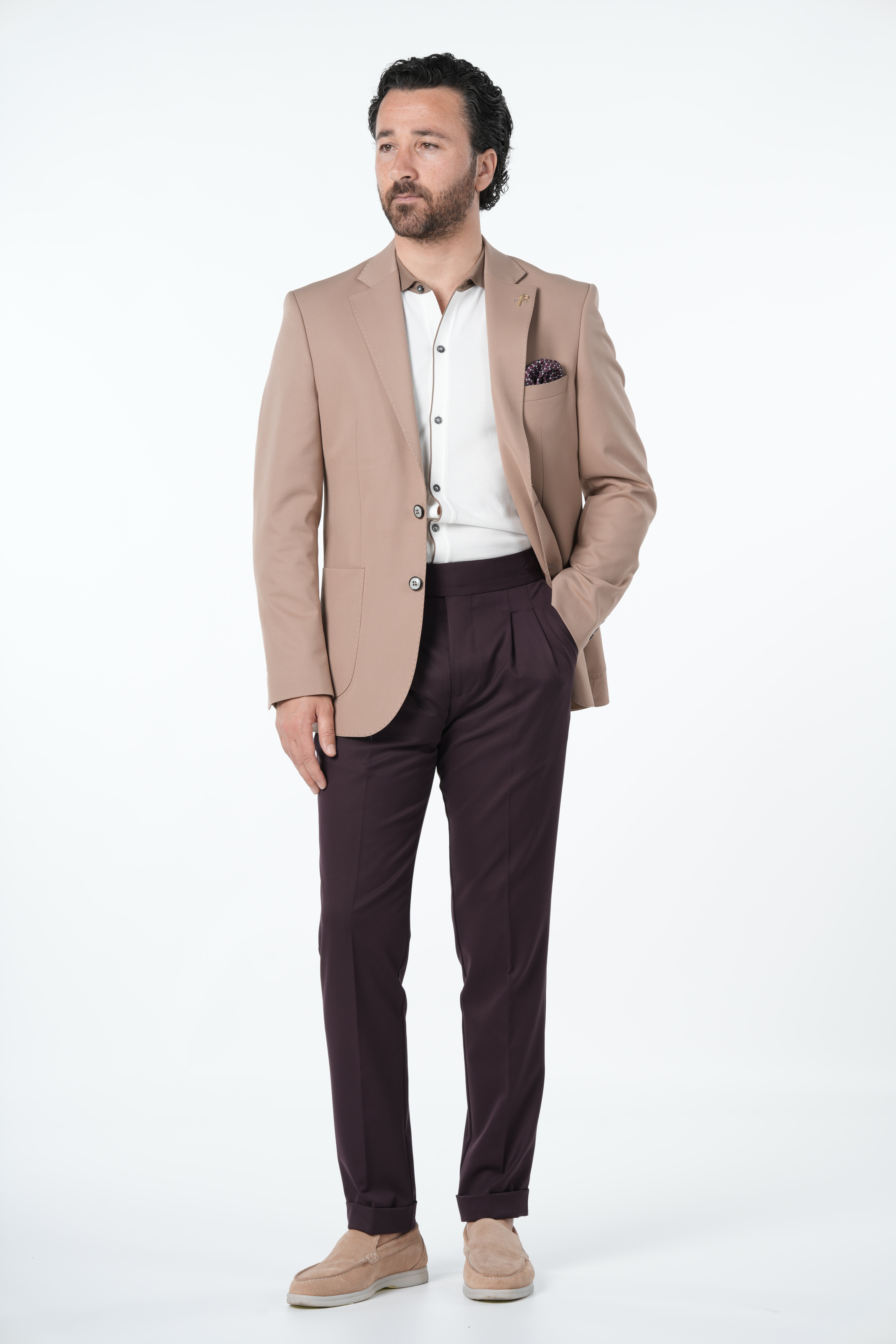 Giacca da uomo premium in stile italiano slim fit con cucitura a punto semifoderata e tasche a borsa - Marrone chiaro